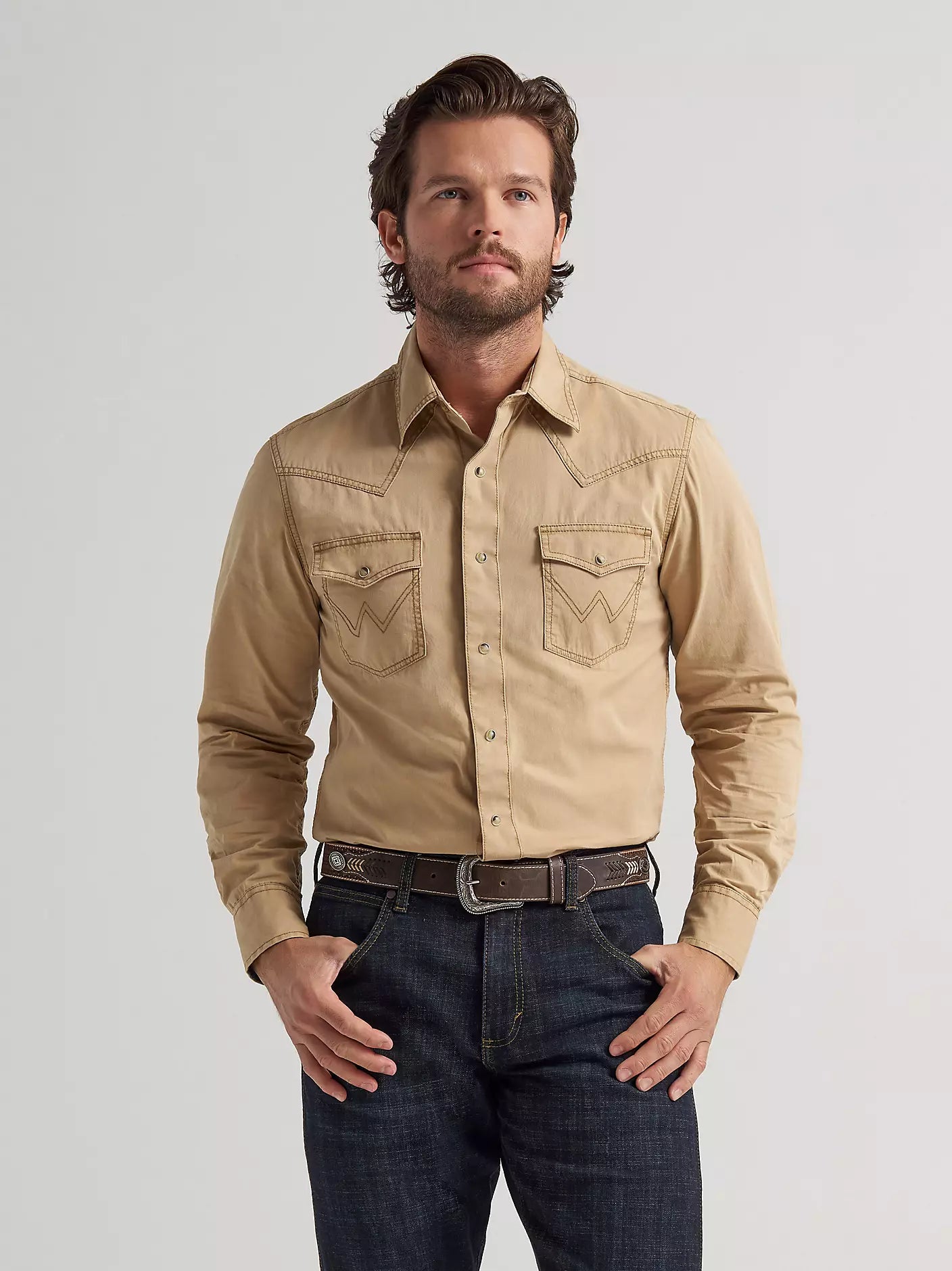 Wrangler Mens Retro LS Western Snap Solid Dobby Shirt