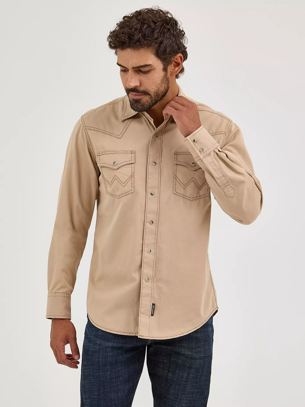Wrangler Mens Retro LS Western Snap Solid Dobby Shirt