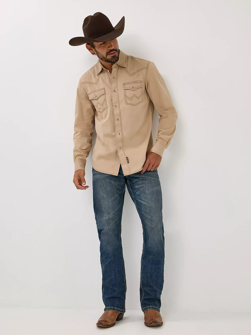 Wrangler Mens Retro LS Western Snap Solid Dobby Shirt
