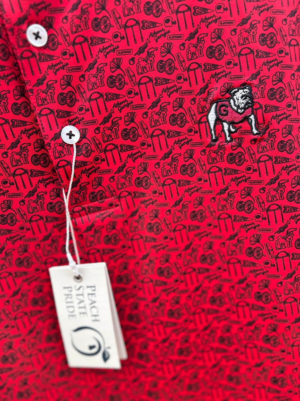 UGA Standing Dawg The Classic City Patterned Perf Polo-Red & Black