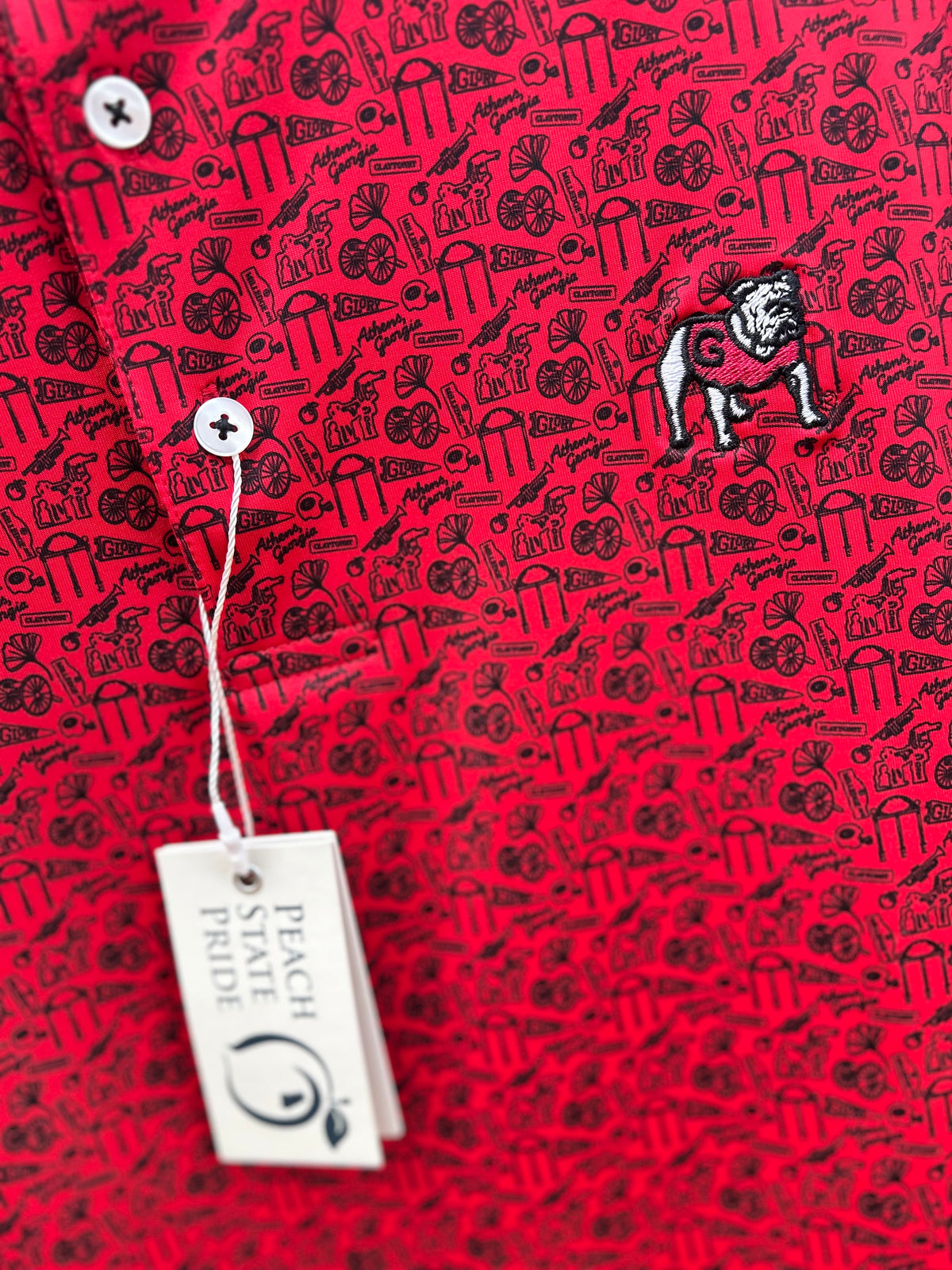 UGA Standing Dawg The Classic City Patterned Perf Polo-Red & Black