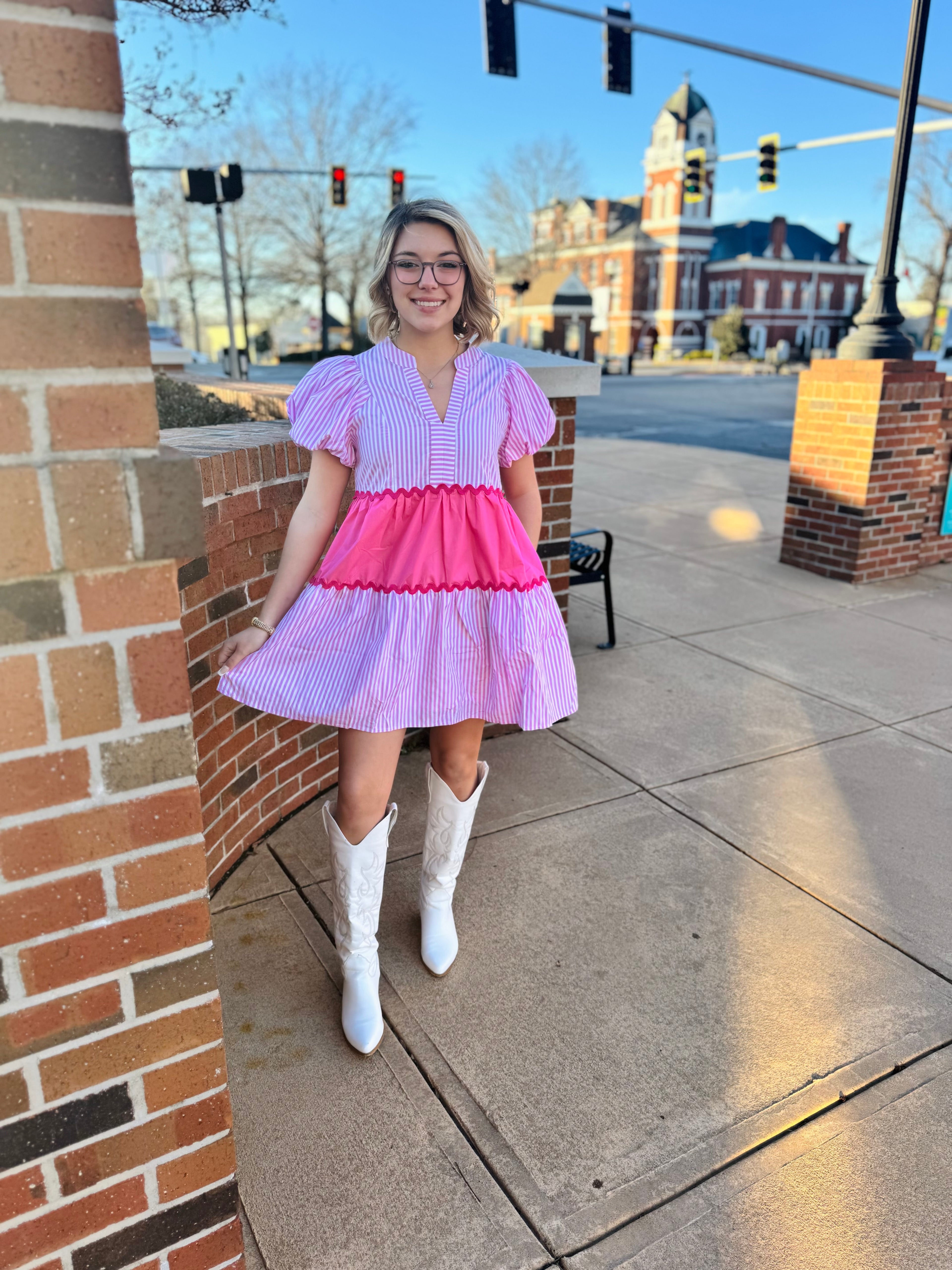 Pink Stripe Ric Rac Dress
