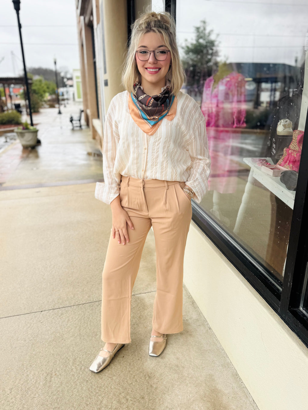 Kathryn Classic Button-up Beige Stripes