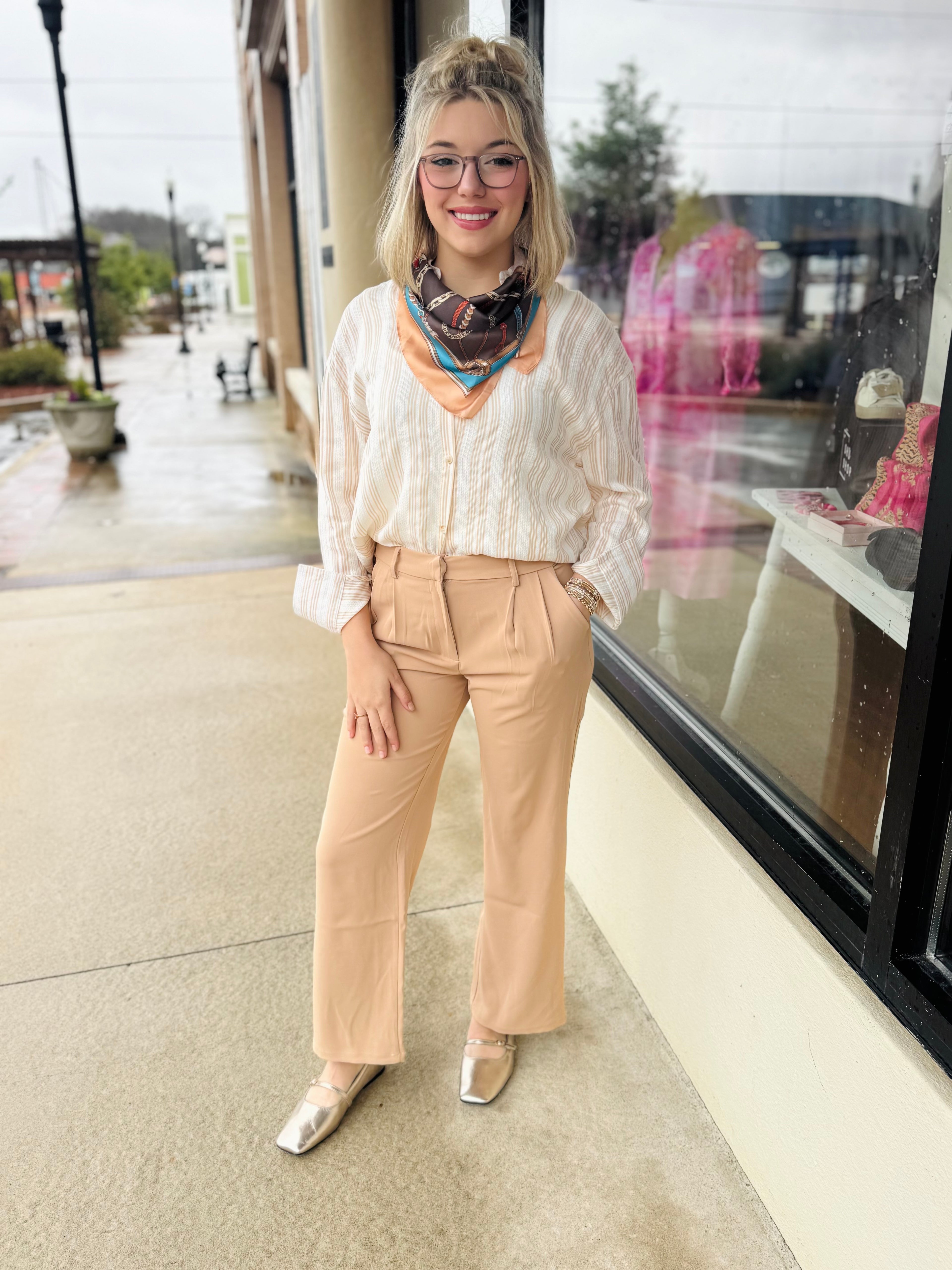 Kathryn Classic Button-up Beige Stripes
