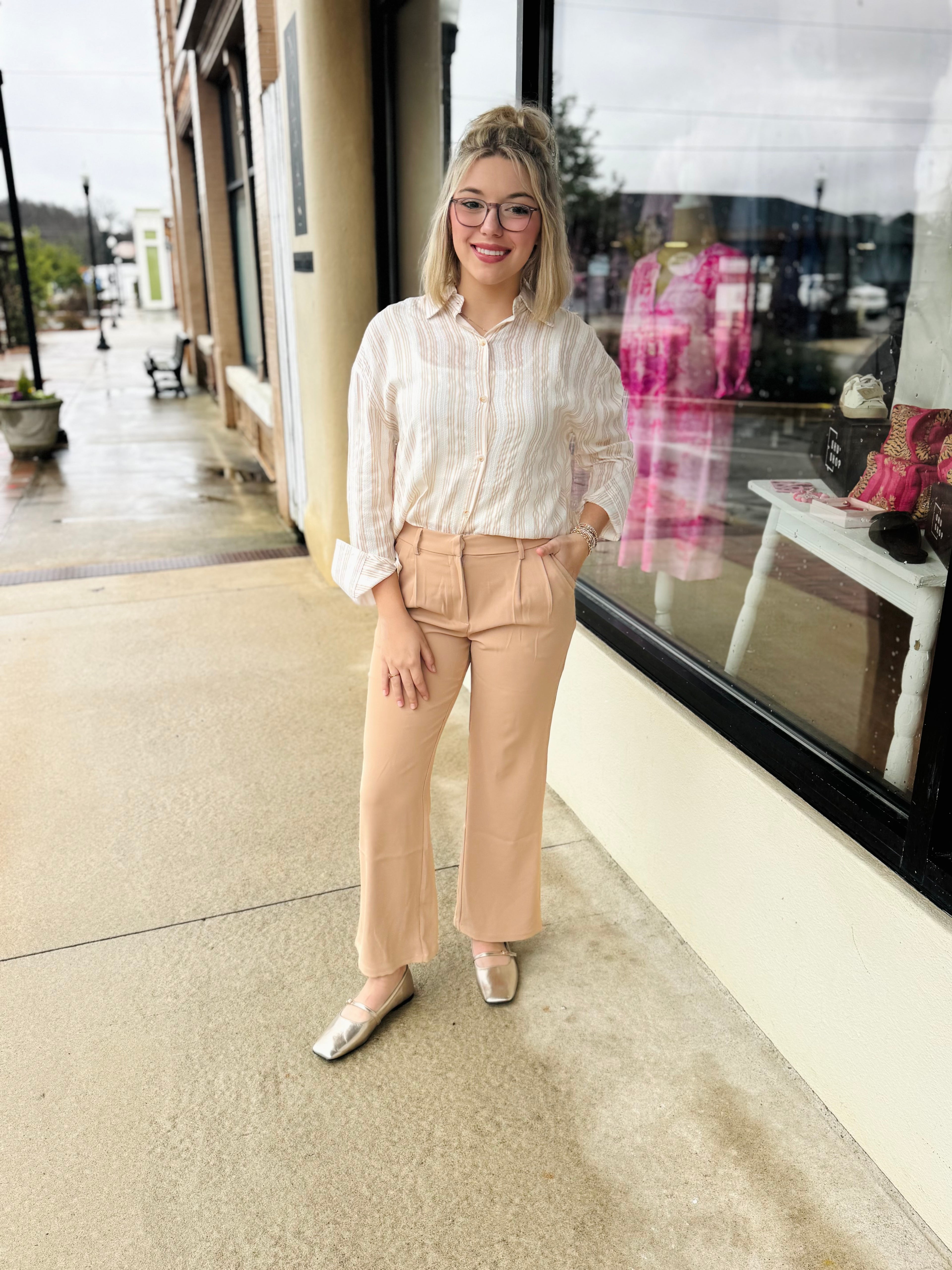 Kathryn Classic Button-up Beige Stripes