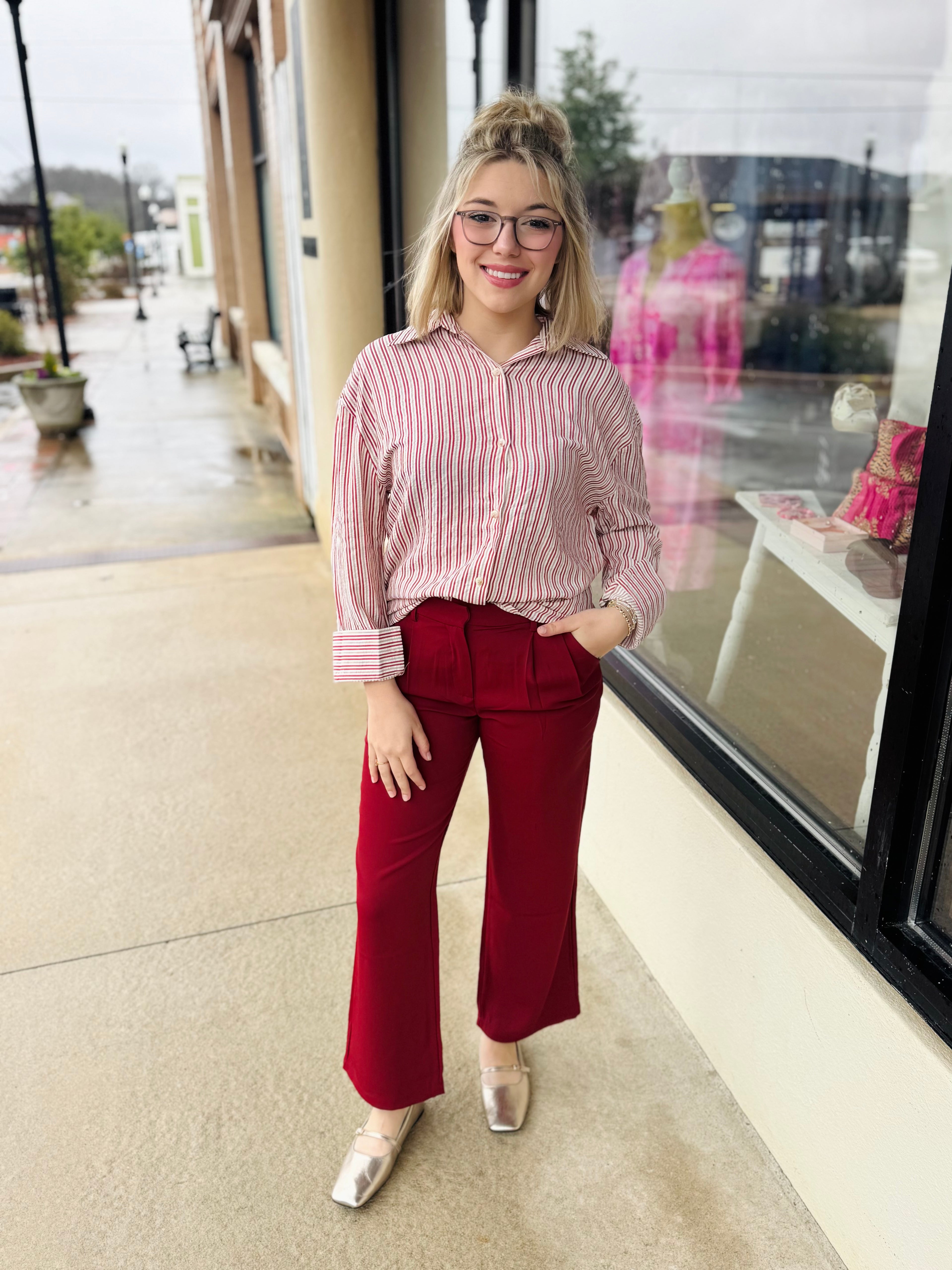 Kathryn Classic Button-up Red Stripes