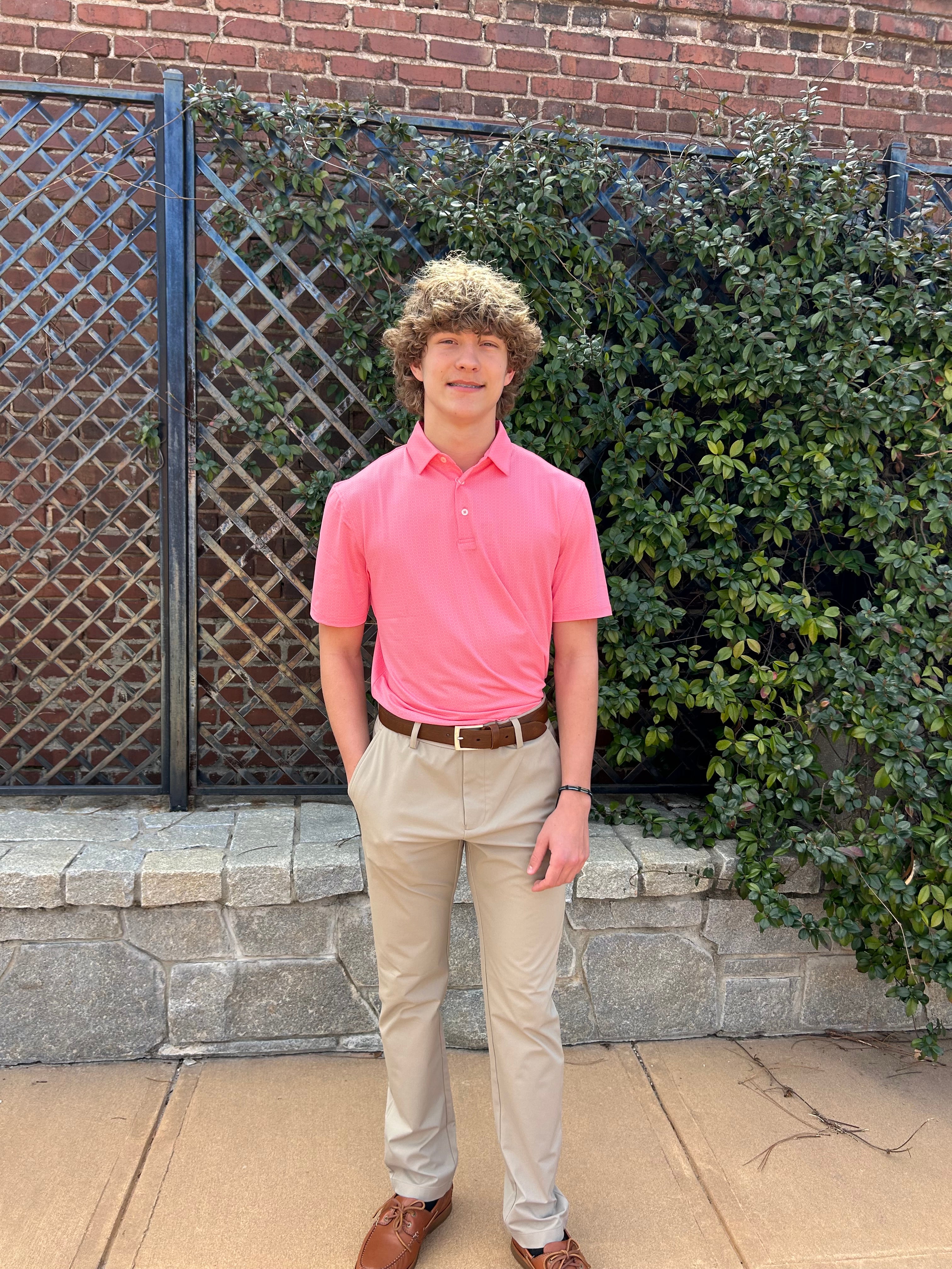 M SS Driver Seaside Geo Polo Sea Pink