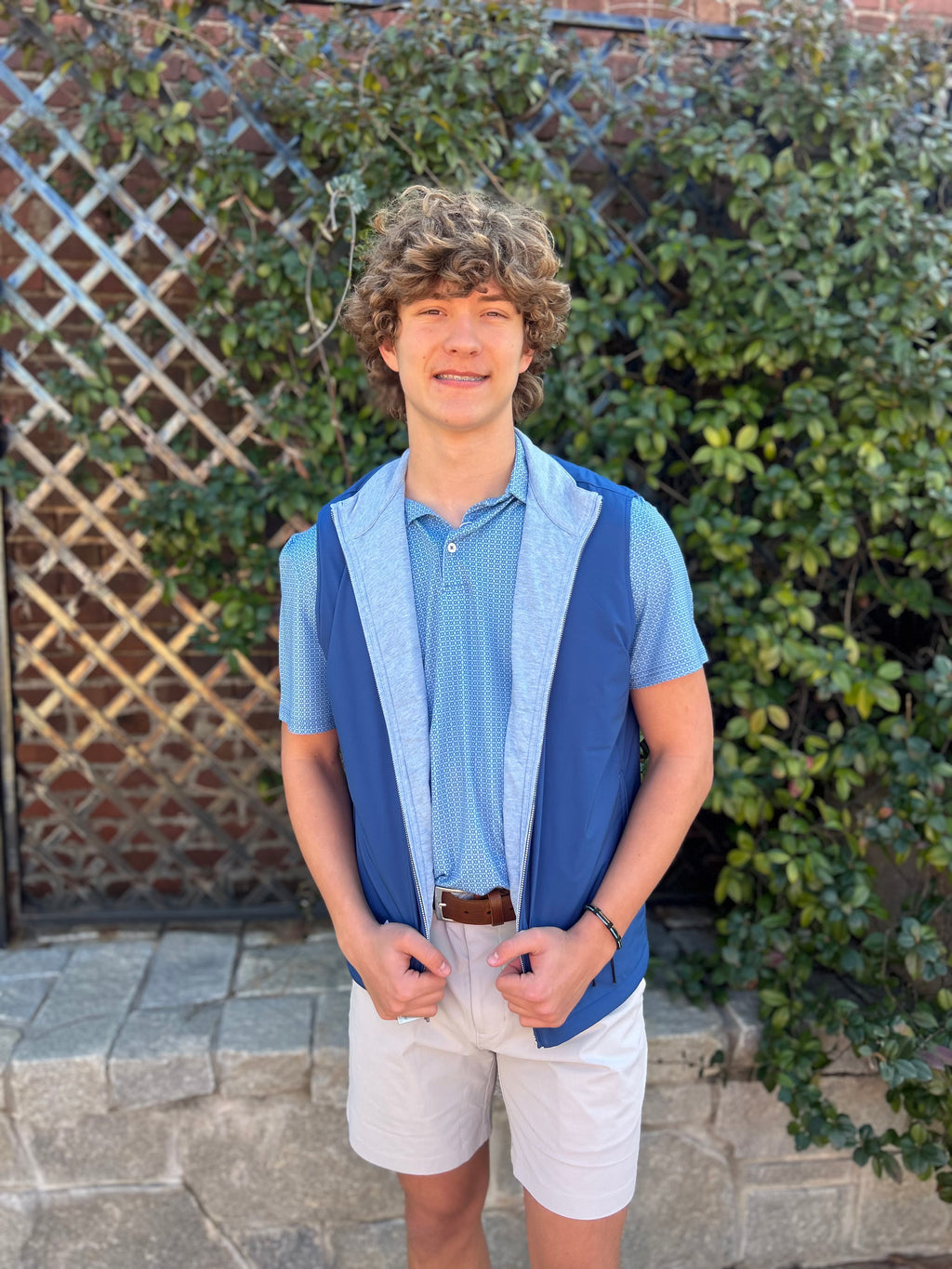 M SS Driver Seaside Geo Polo Blue Stream