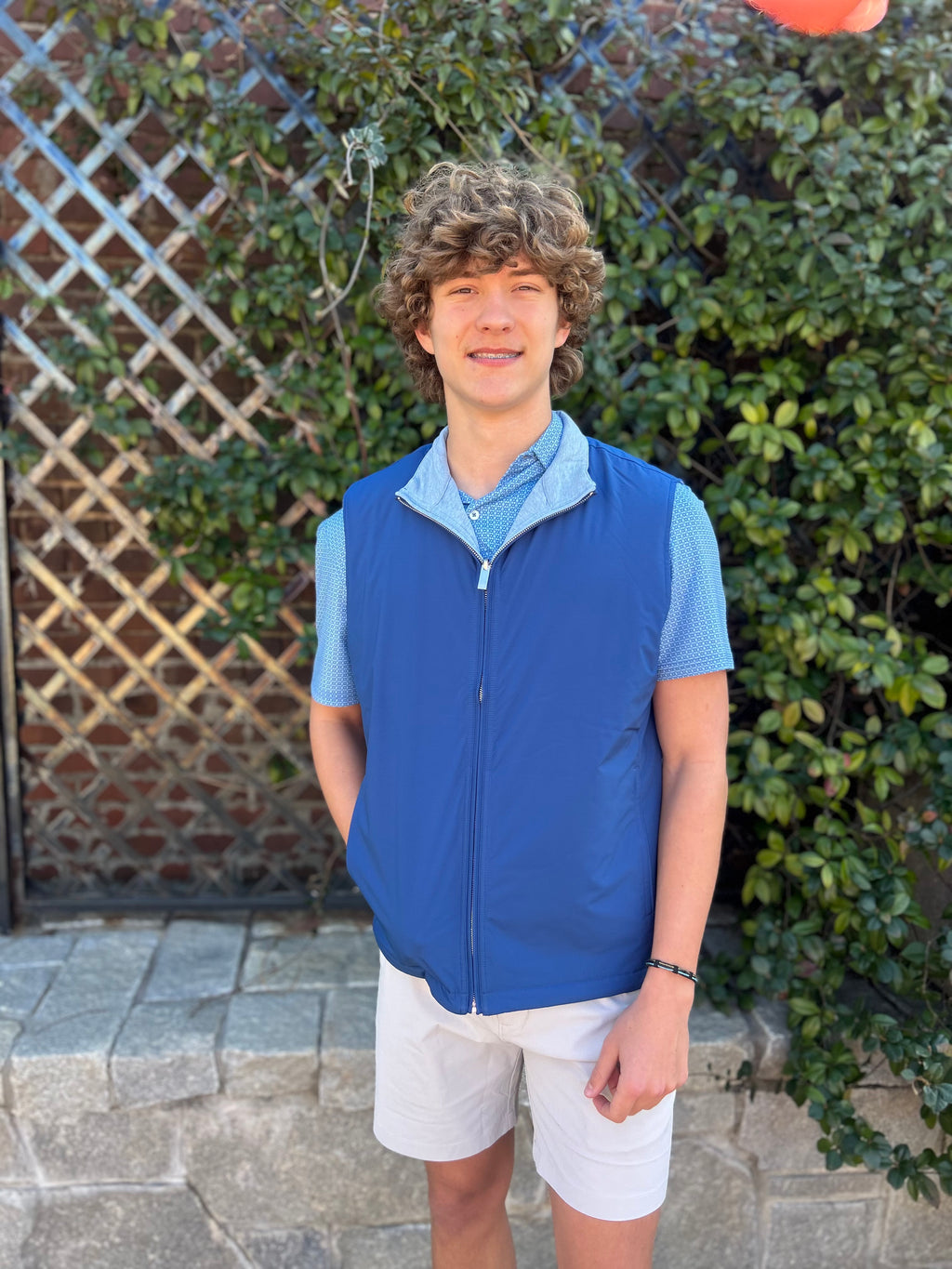 M SS Driver Seaside Geo Polo Blue Stream