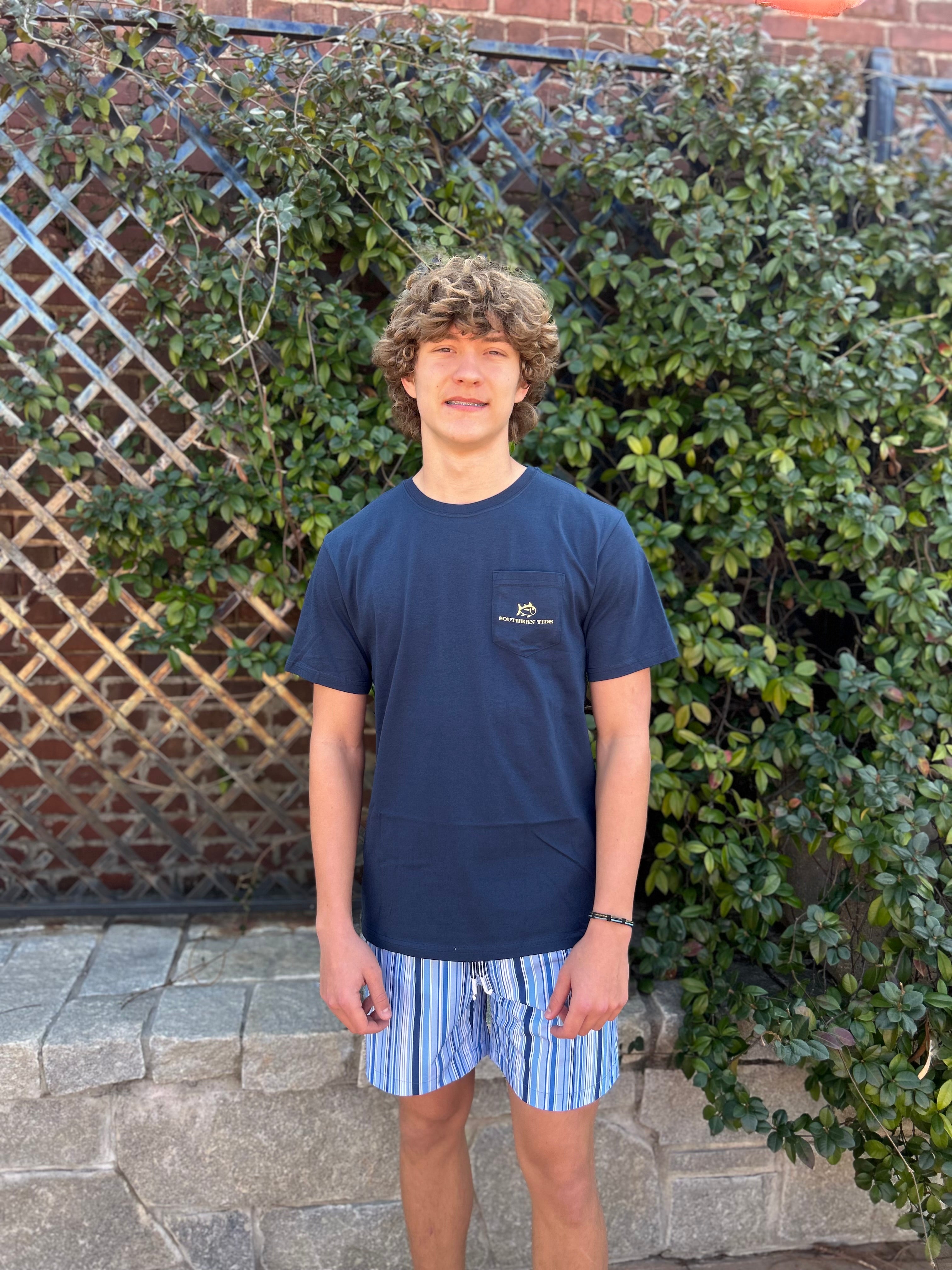 M SS Fishing Lines Tee Navy