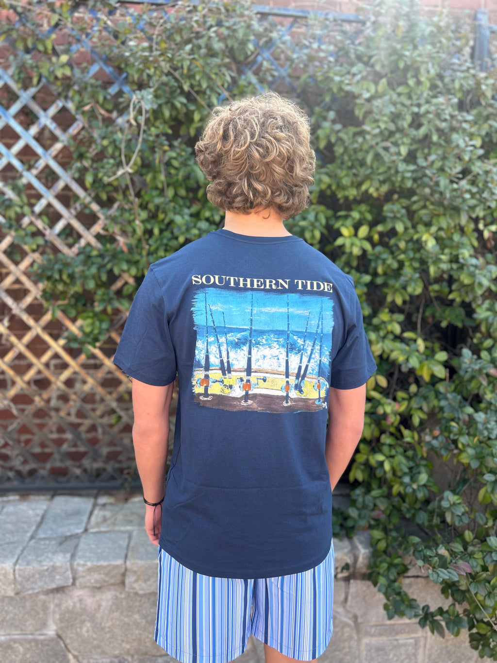 M SS Fishing Lines Tee Navy