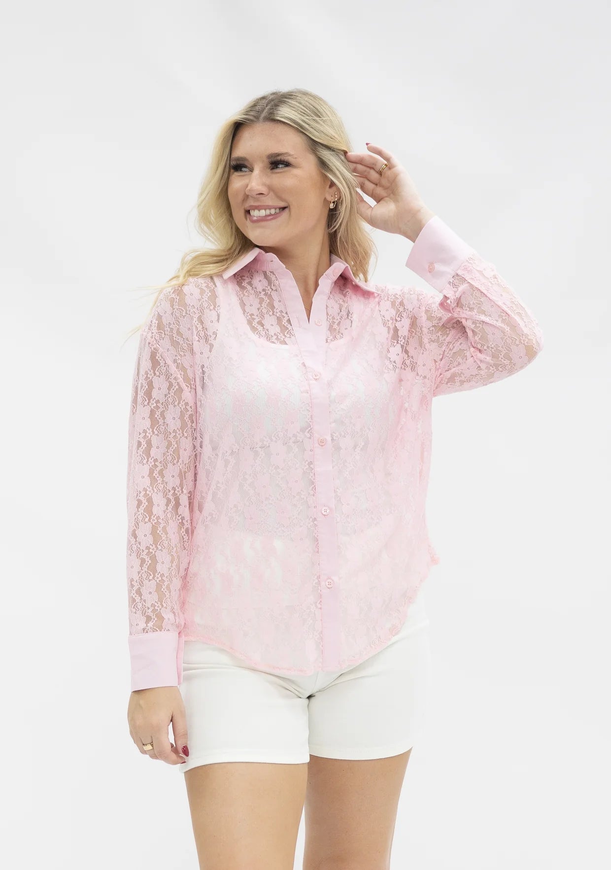 Kathryn Classic Button-up Light Pink Lace