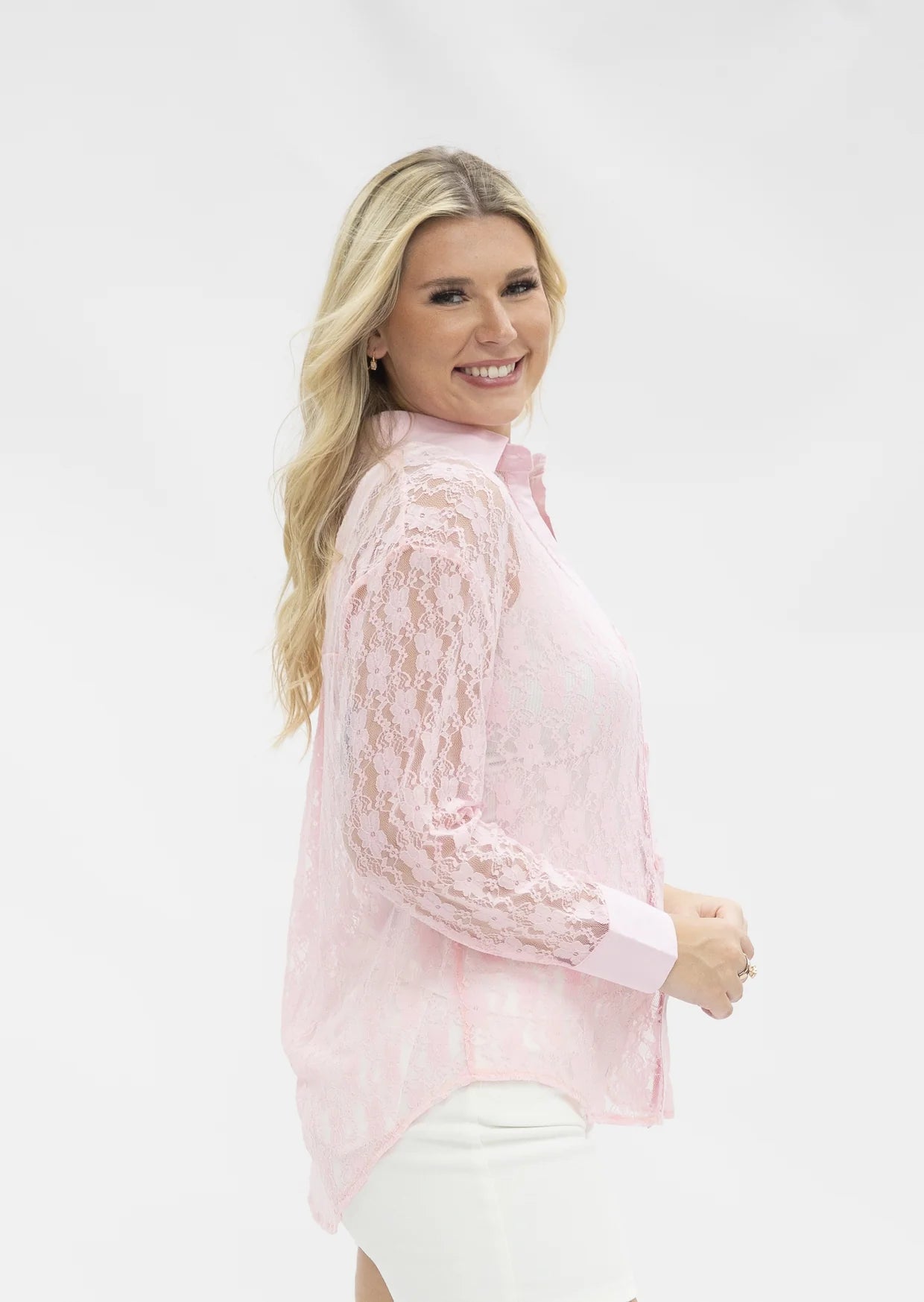 Kathryn Classic Button-up Light Pink Lace
