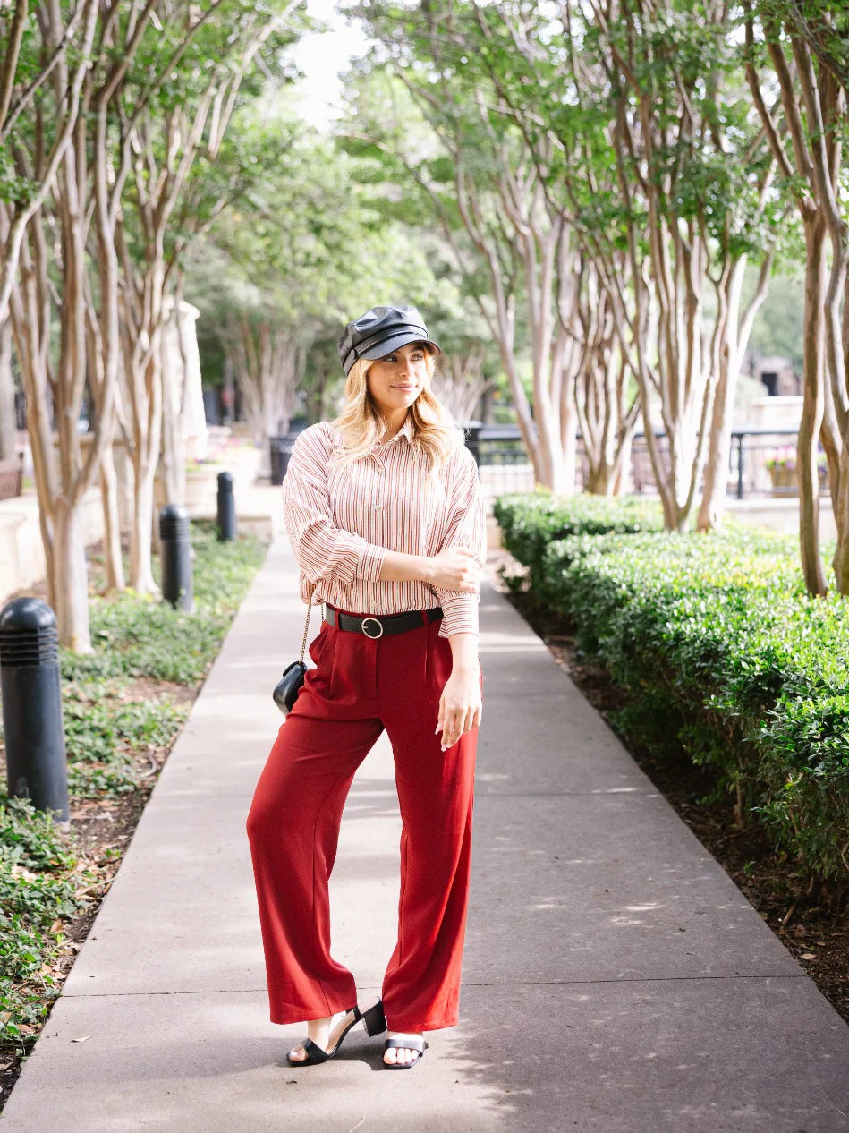 Pleat-Front Trousers Maroon