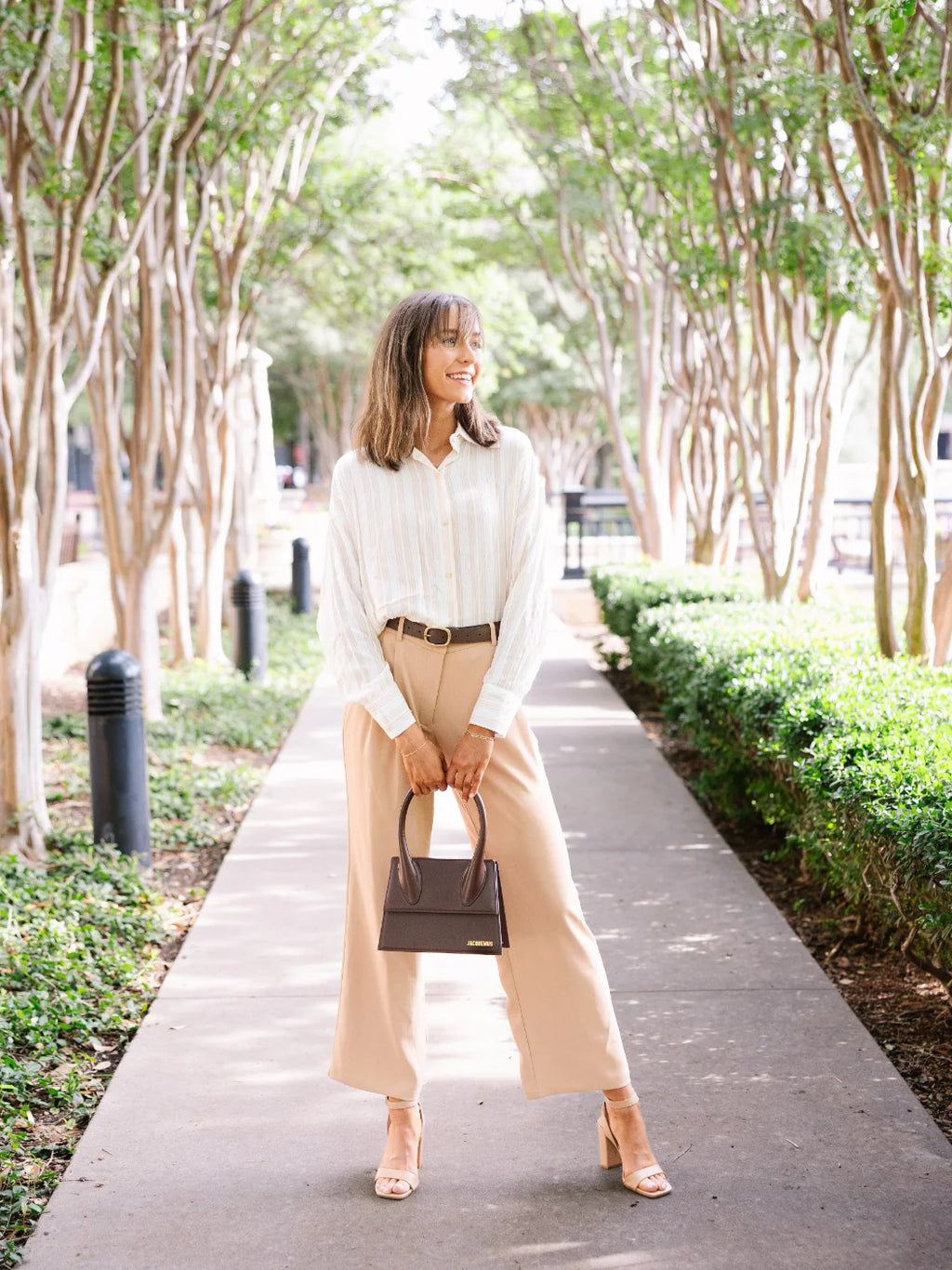 Kathryn Classic Button-up Beige Stripes