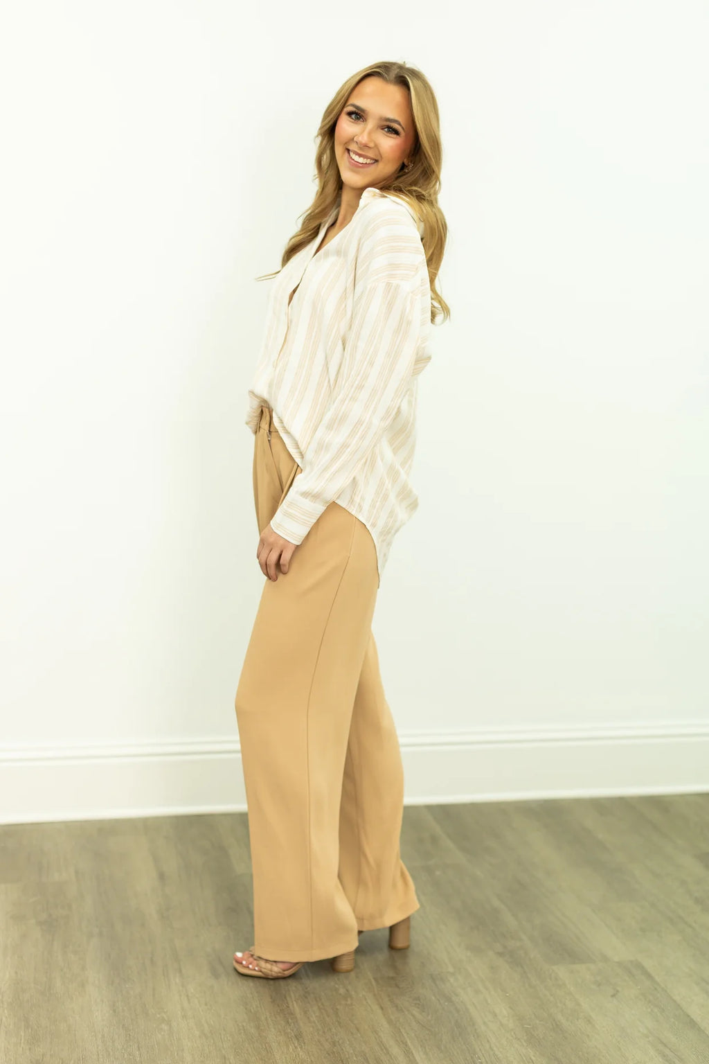 Kathryn Classic Button-up Beige Stripes