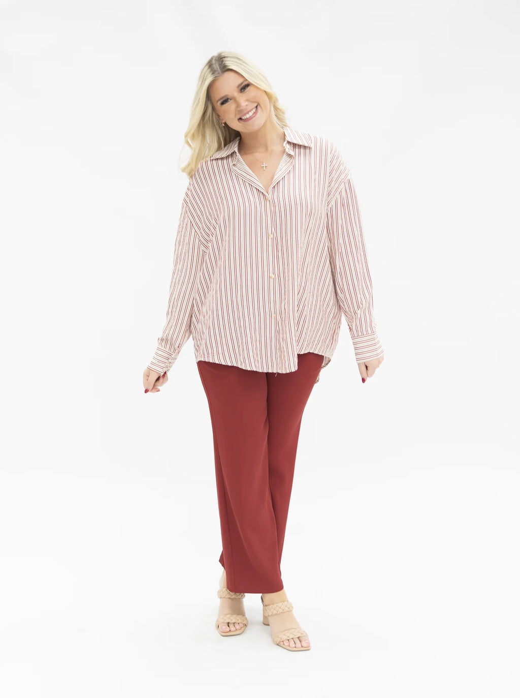 Kathryn Classic Button-up Red Stripes