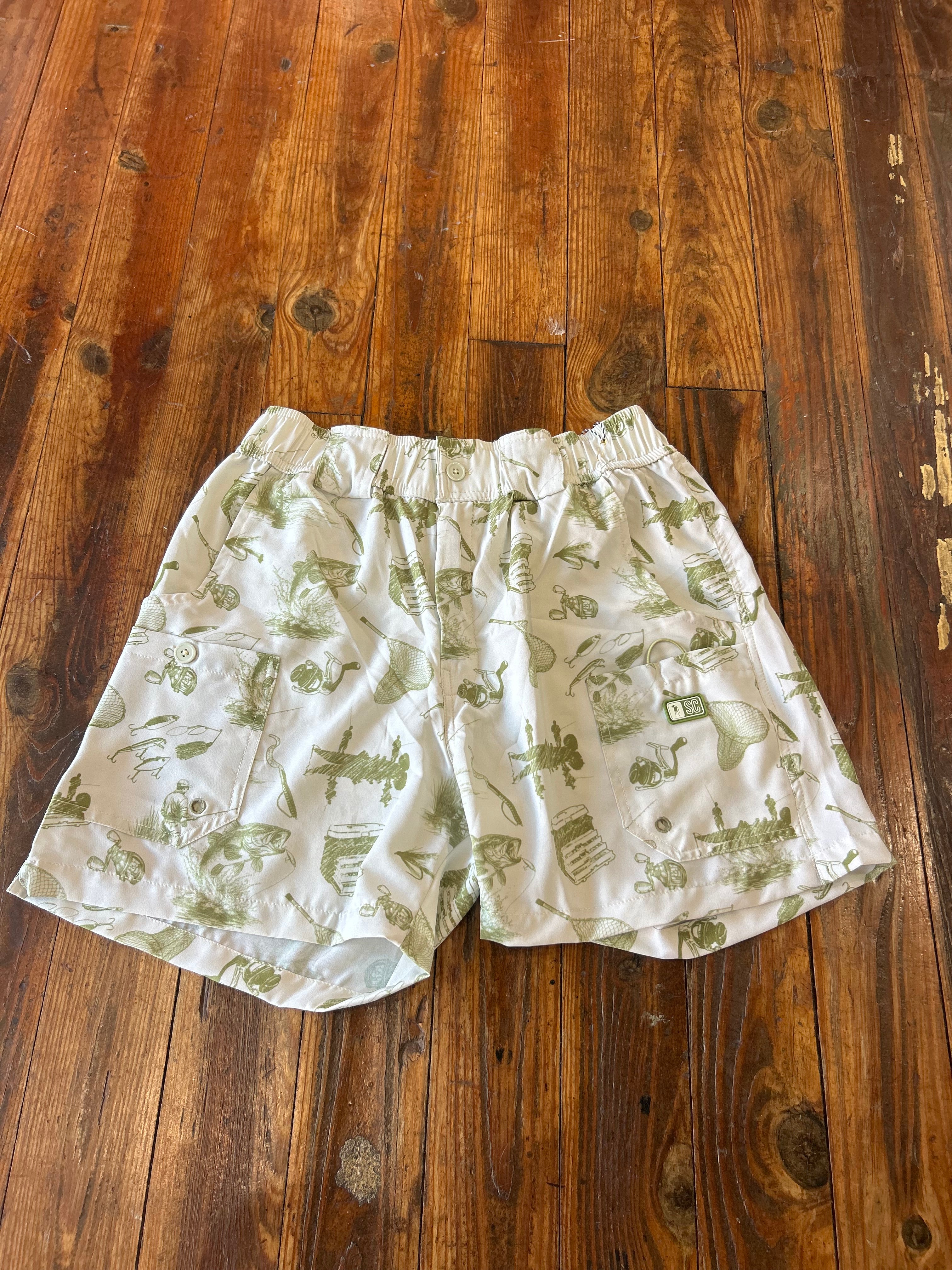 Vintage Bass Print Fishing Shorts