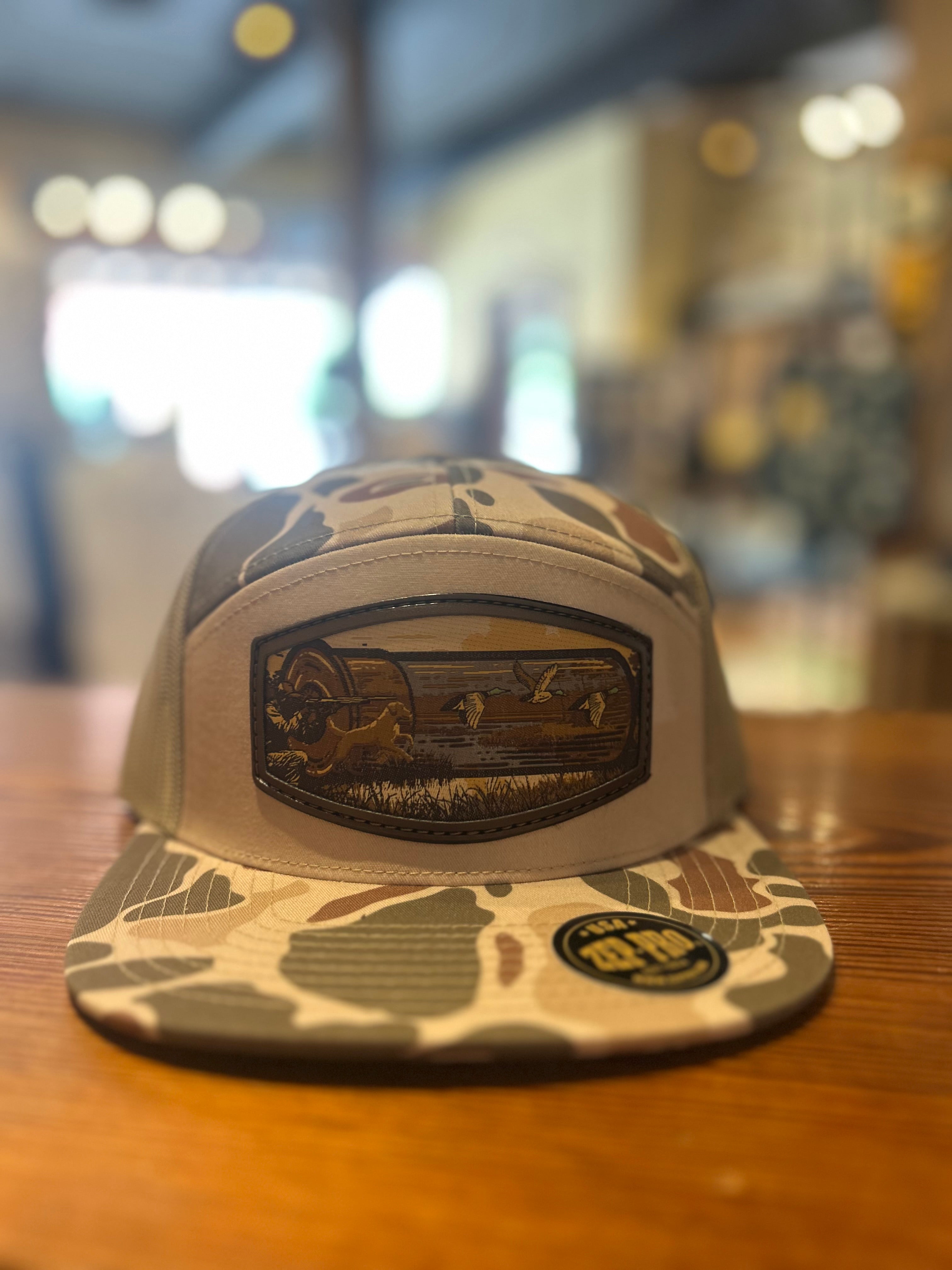 7 panel OS Harvest/ Camo hat woven patch shot shell