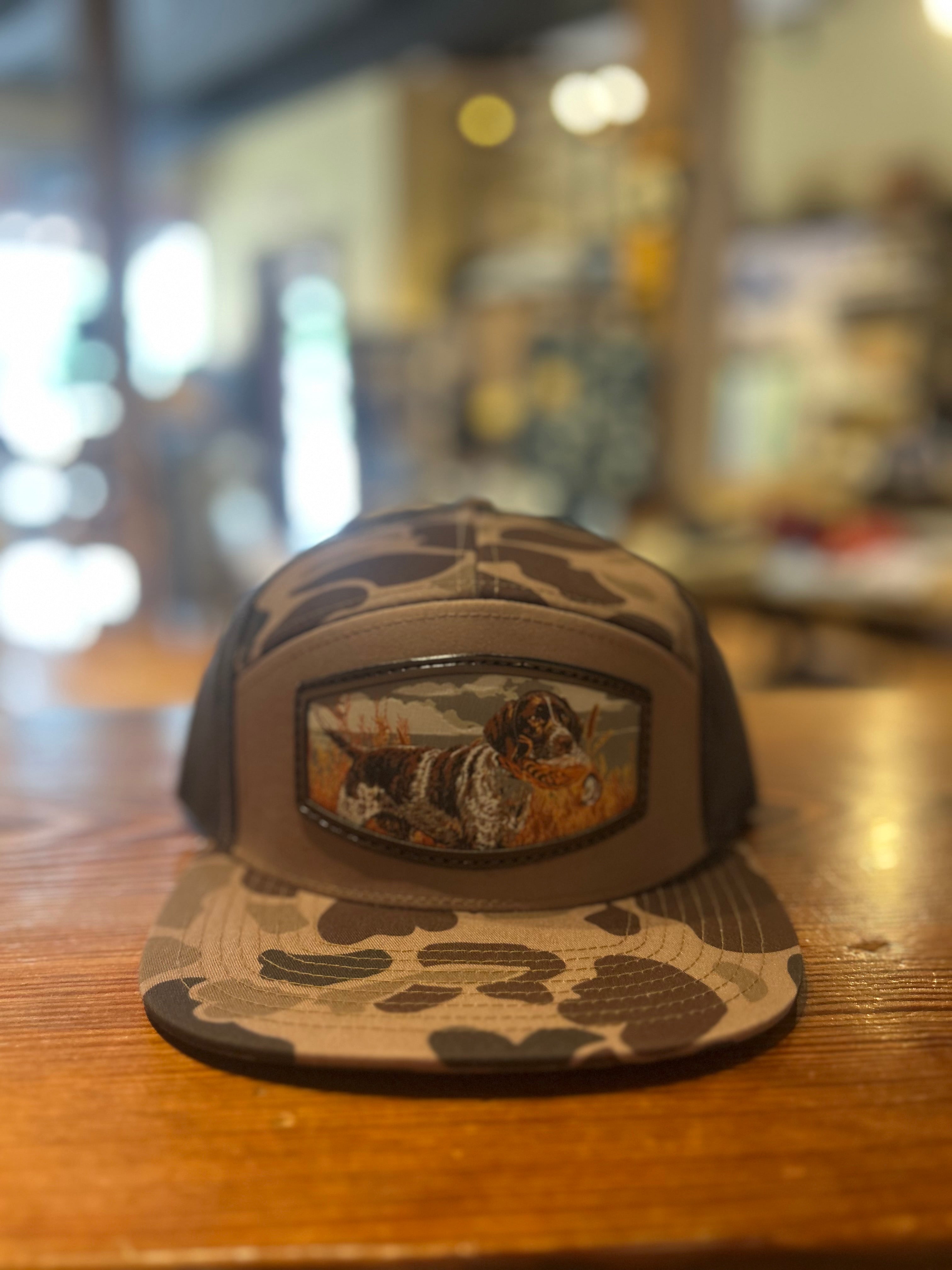 7 panel OS Brown/ Camo Hat Patch Pointer