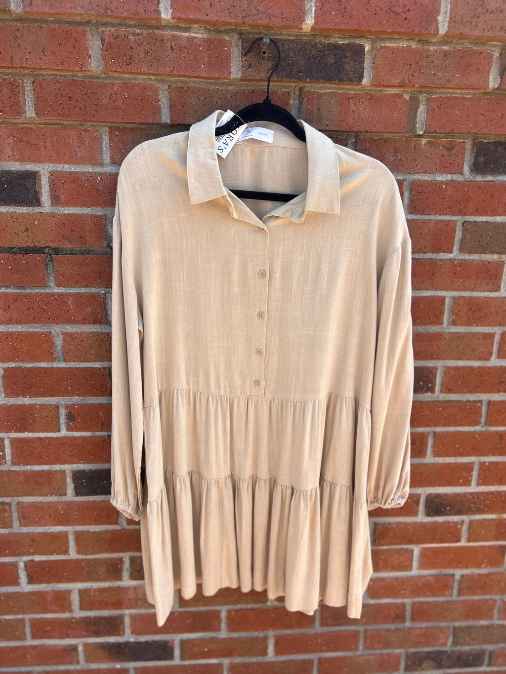 Tan Thompson Pleated Shirt Dress