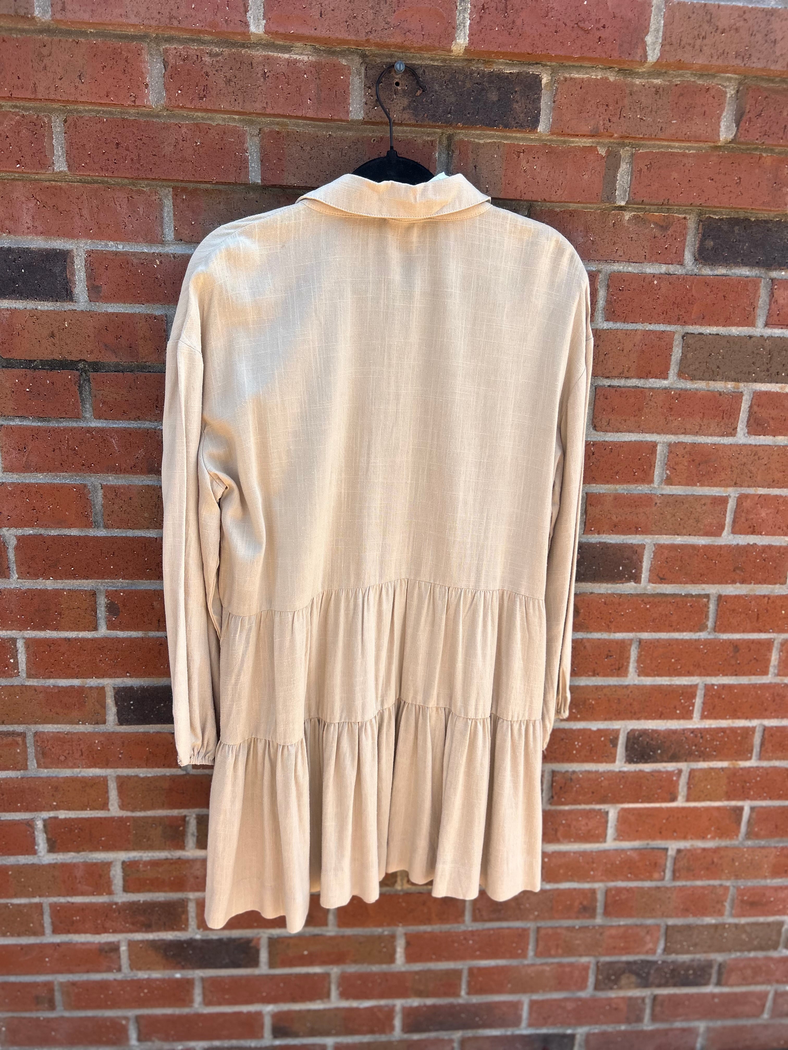 Tan Thompson Pleated Shirt Dress