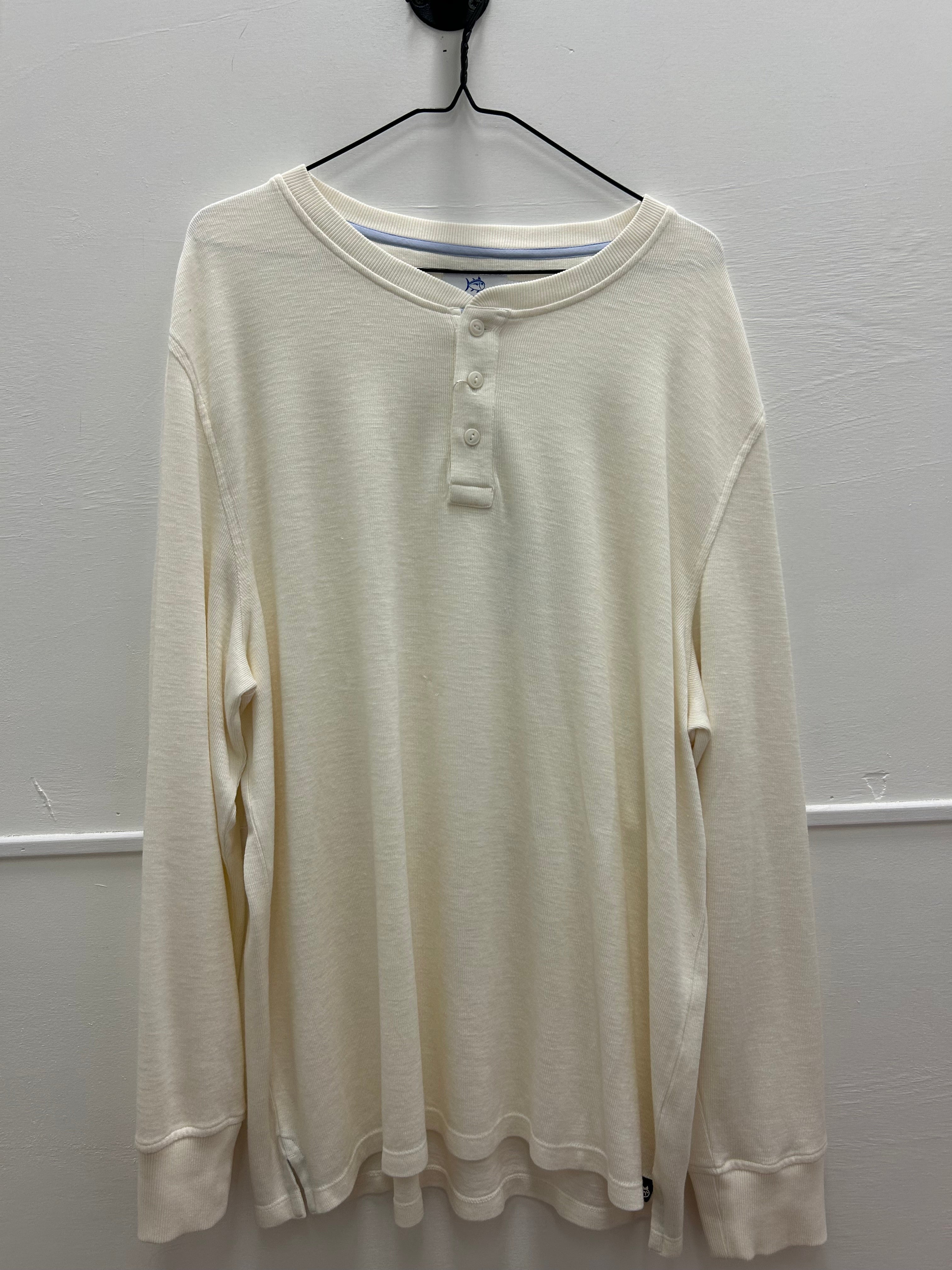 M LS Riveroak Rib Knit Henley Sand White