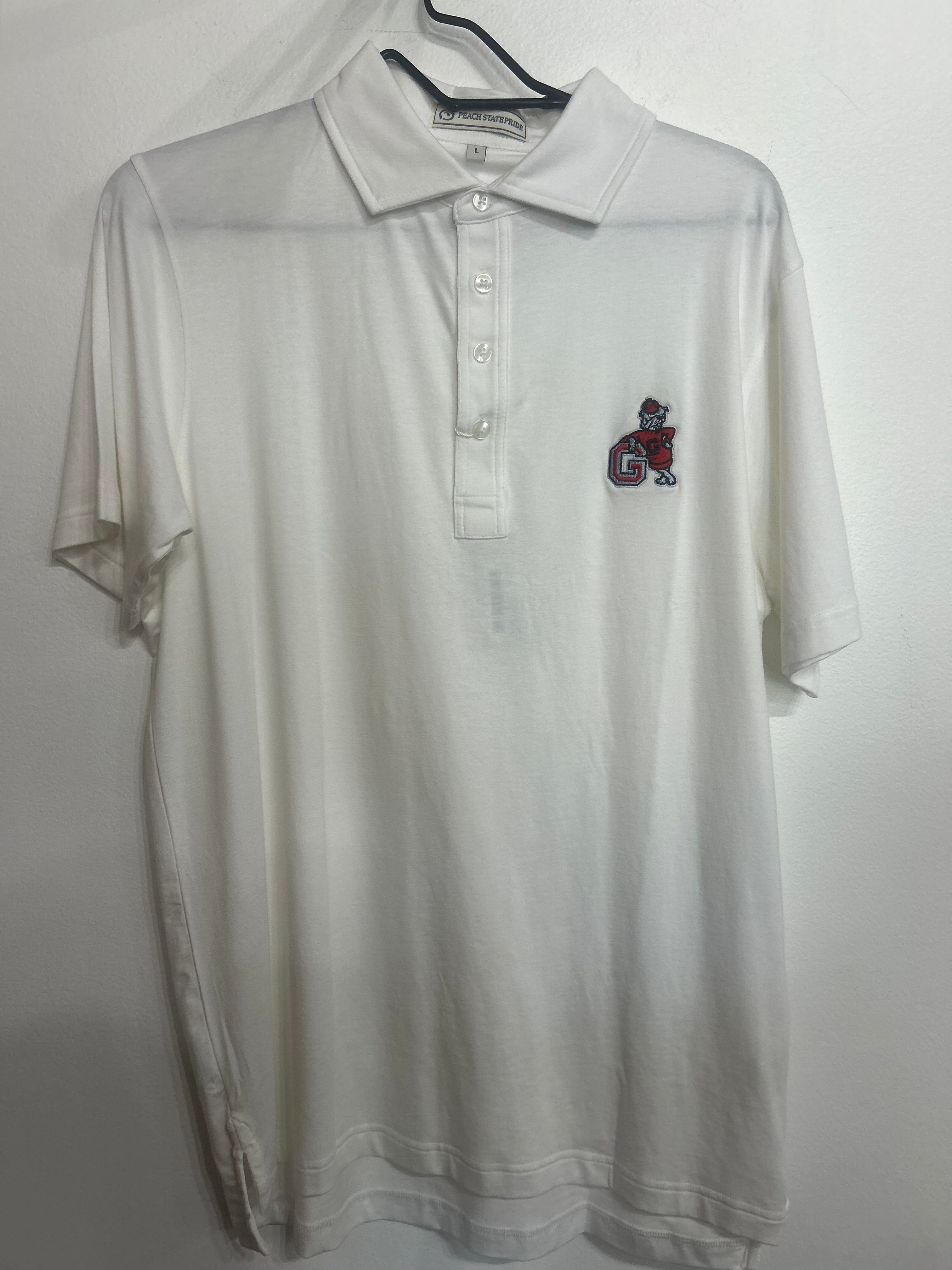 UGA Leaning Dawg Solid Cotton Lyocell Polo White