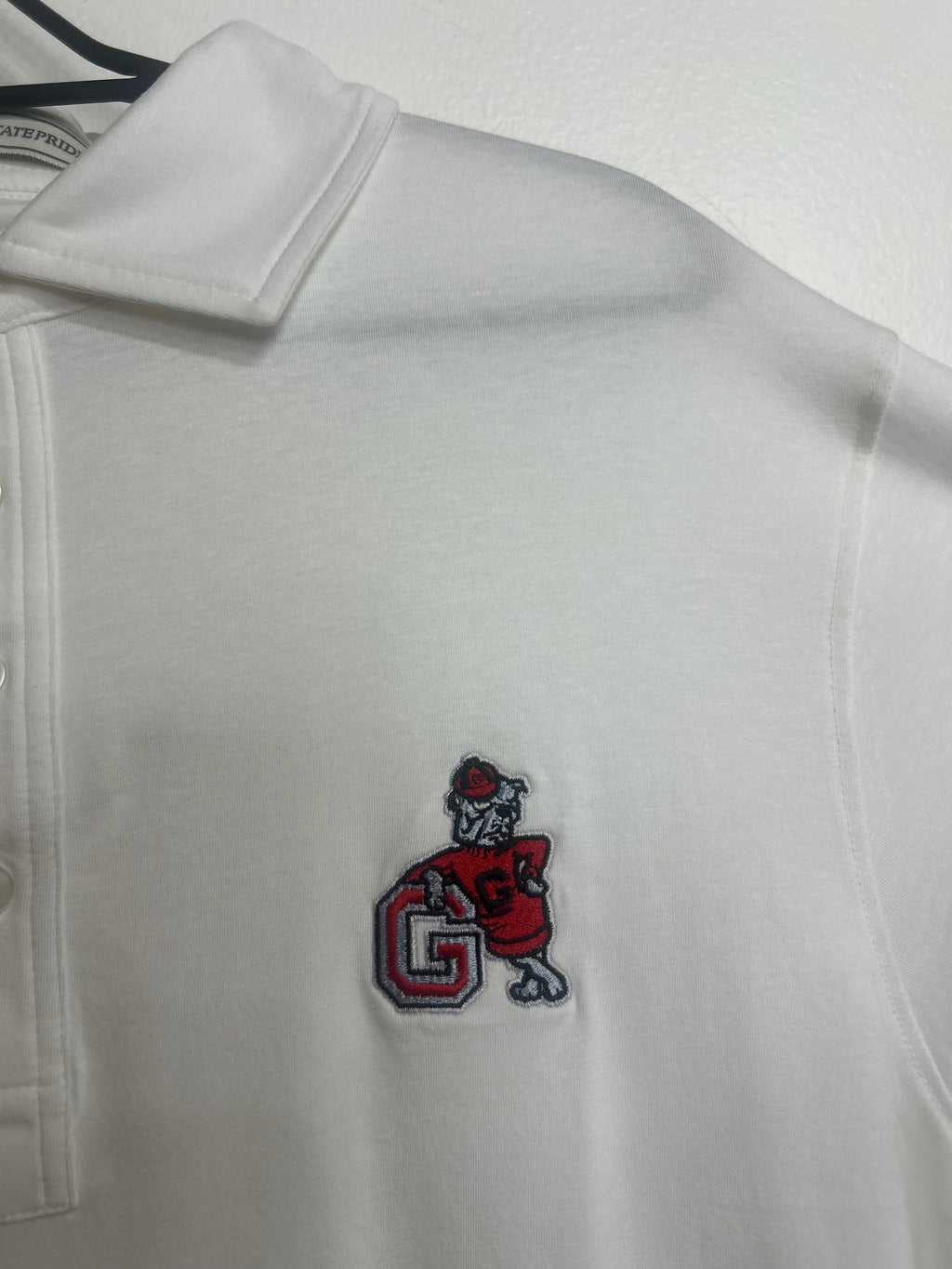 UGA Leaning Dawg Solid Cotton Lyocell Polo White