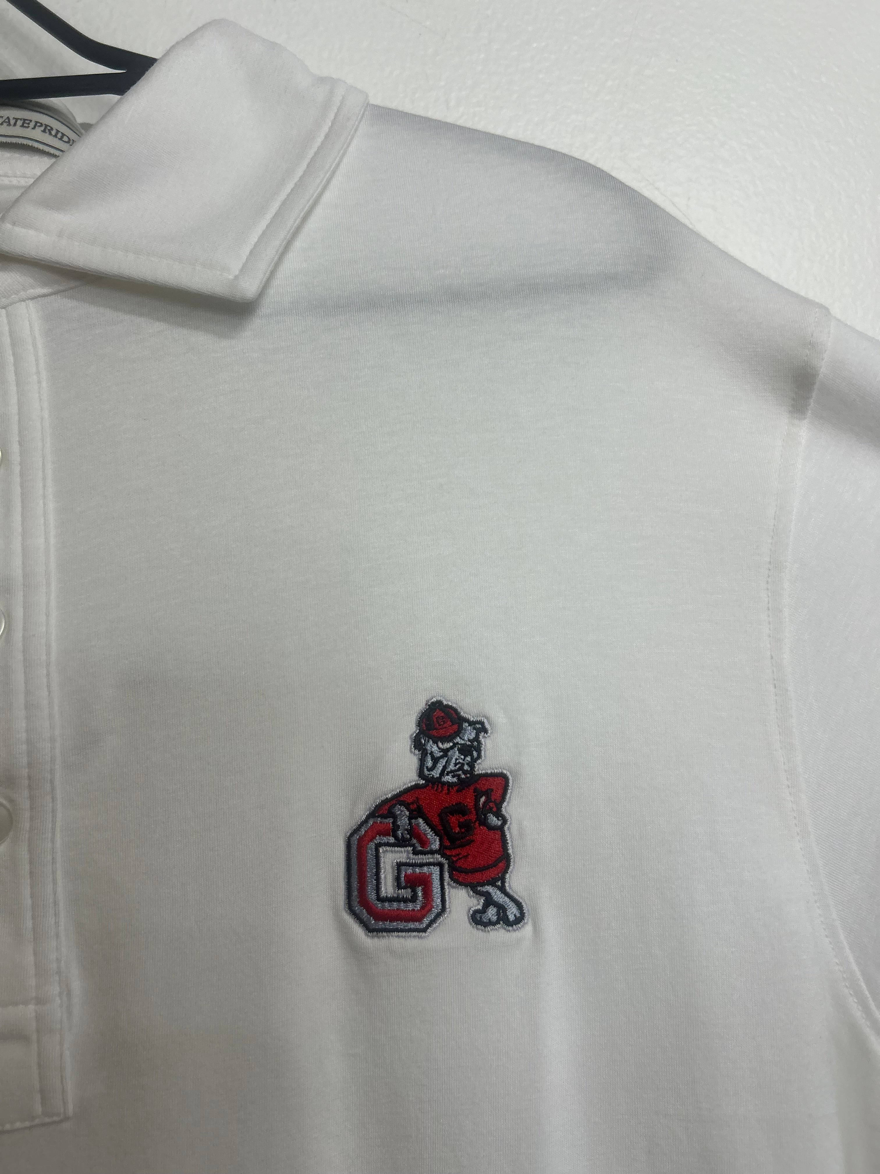 UGA Leaning Dawg Solid Cotton Lyocell Polo White