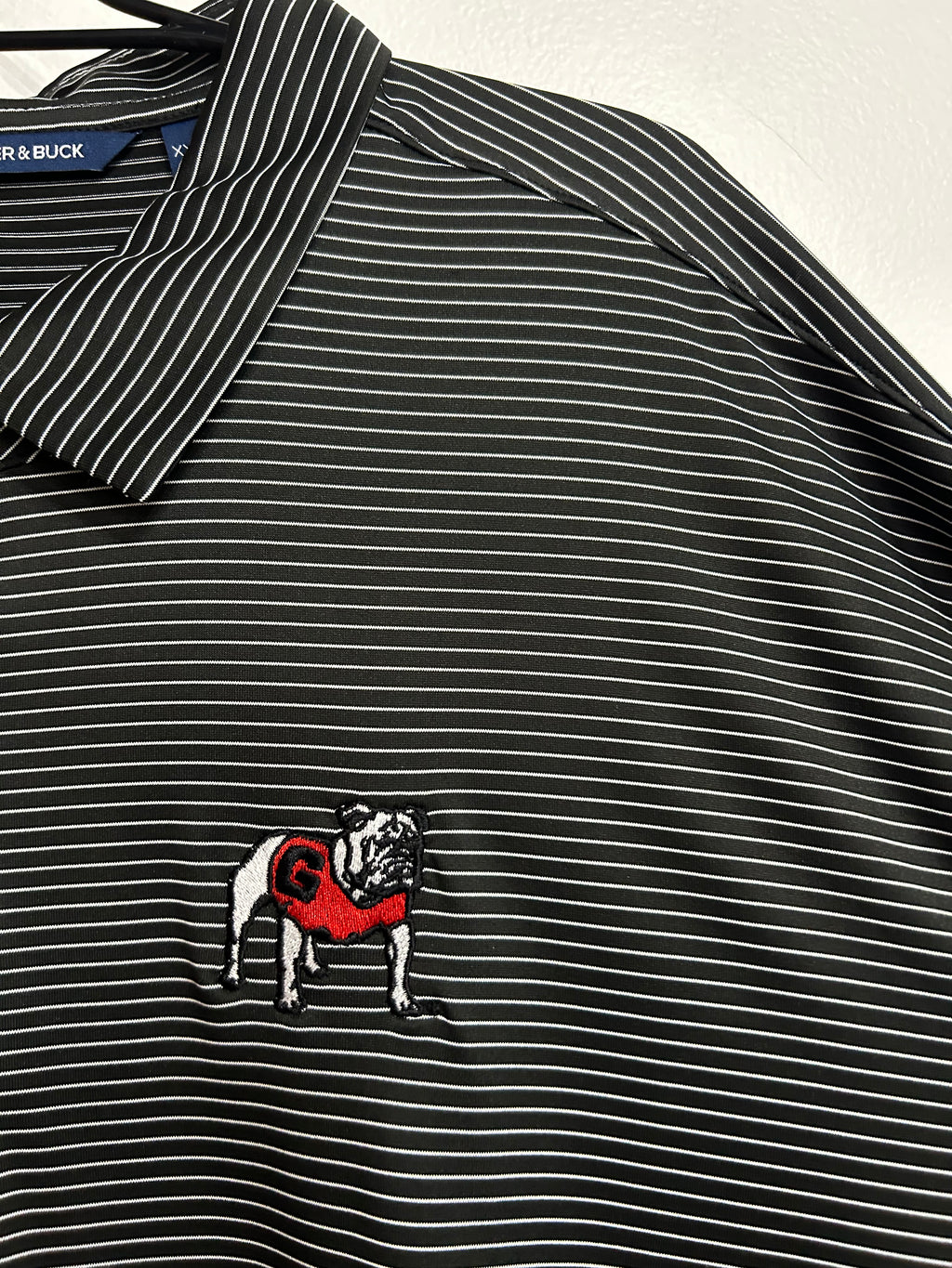 Forge eco recycled line stripe polo UGA black & white