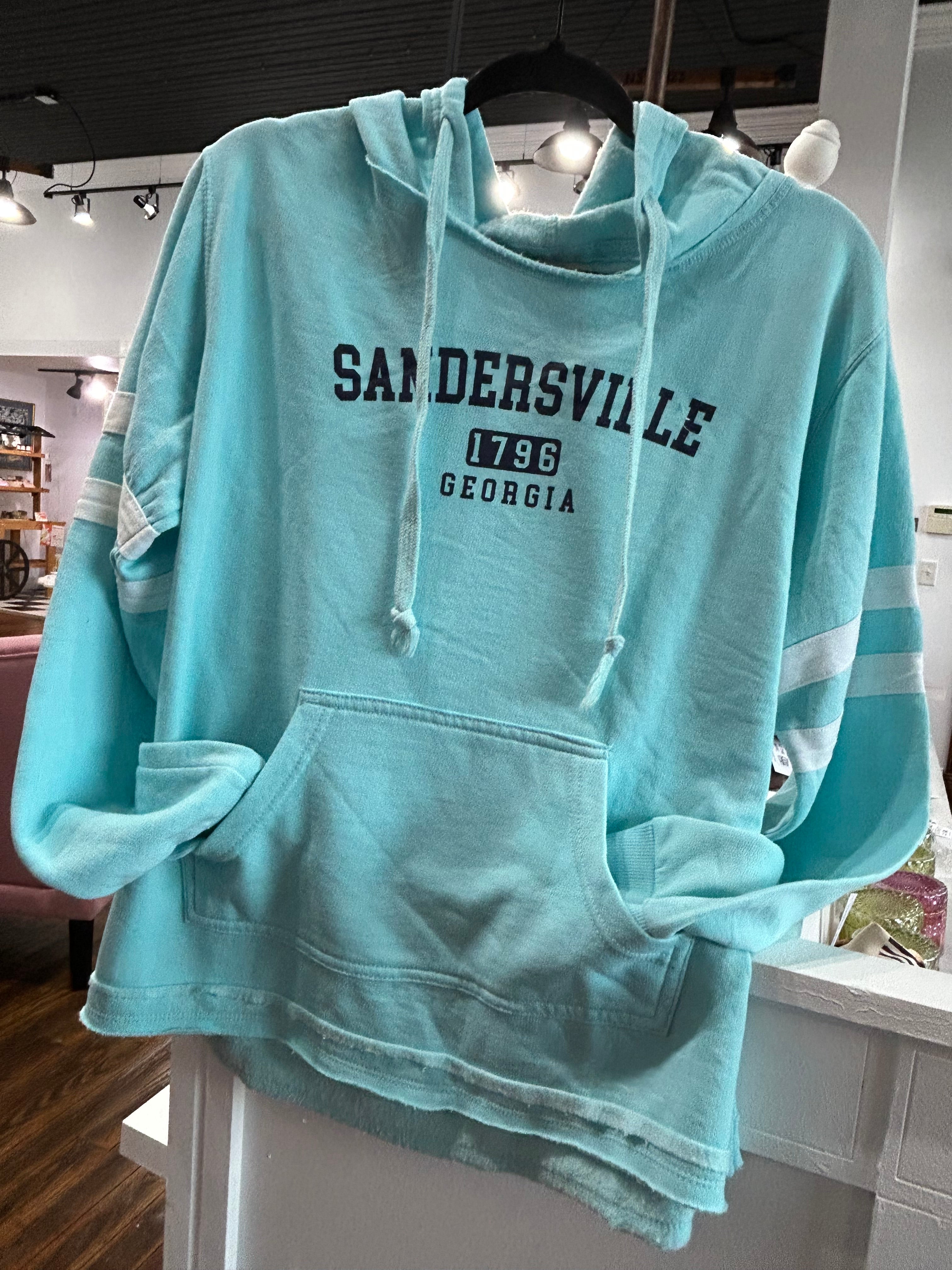 Sandersville Stripped Hoodie Burnout Top - IceBlue