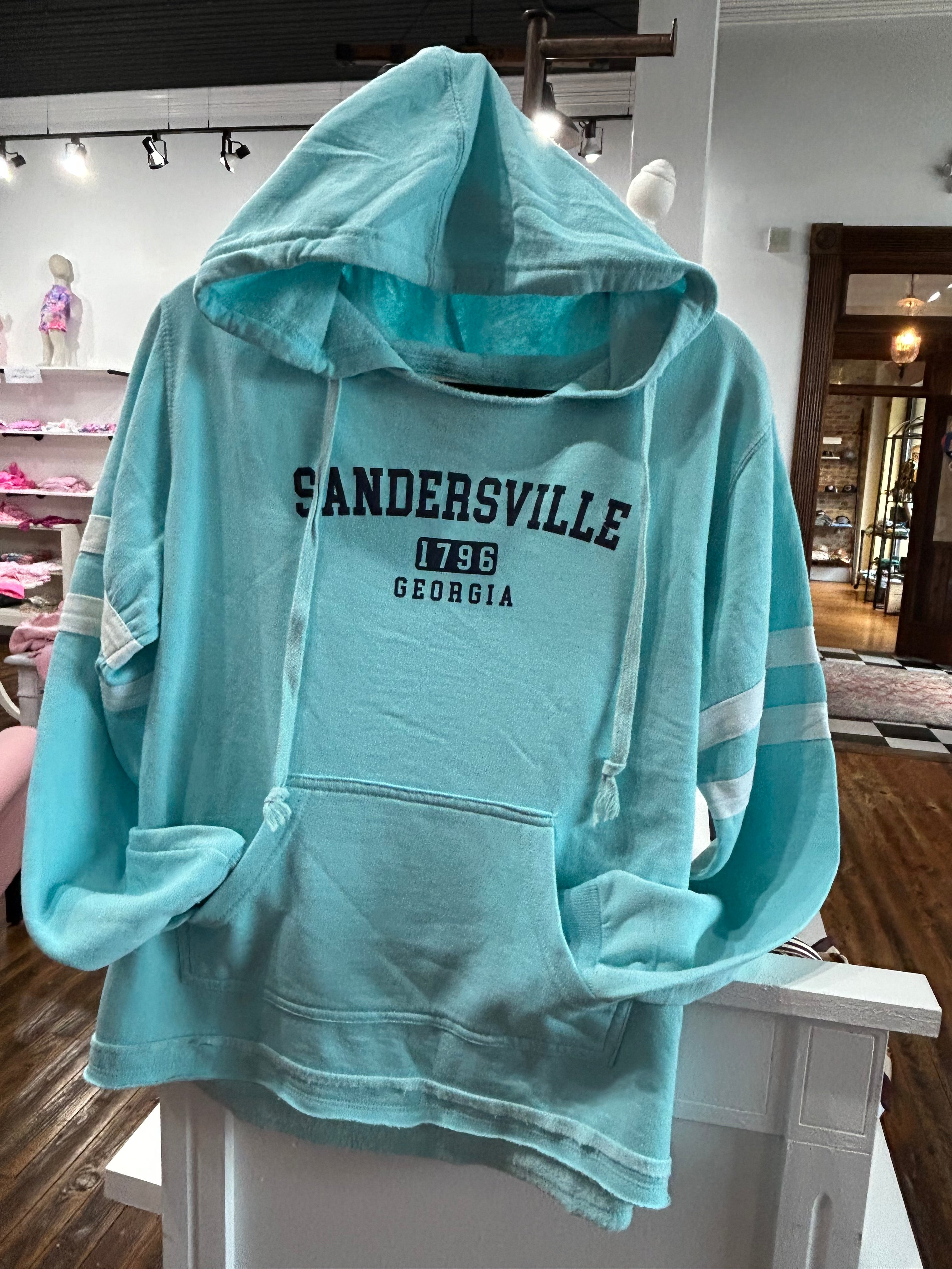 Sandersville Stripped Hoodie Burnout Top - IceBlue