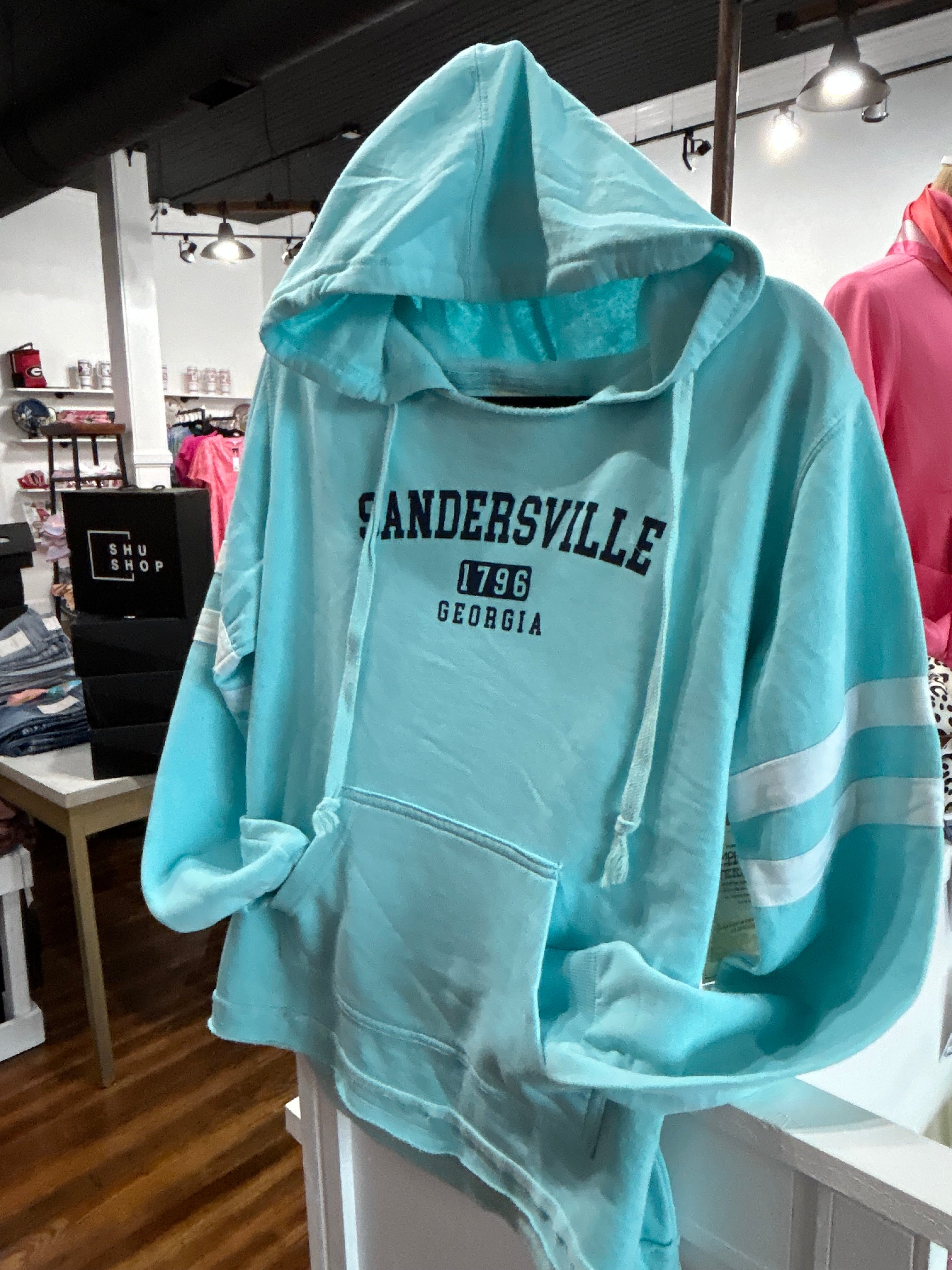 Sandersville Stripped Hoodie Burnout Top - IceBlue
