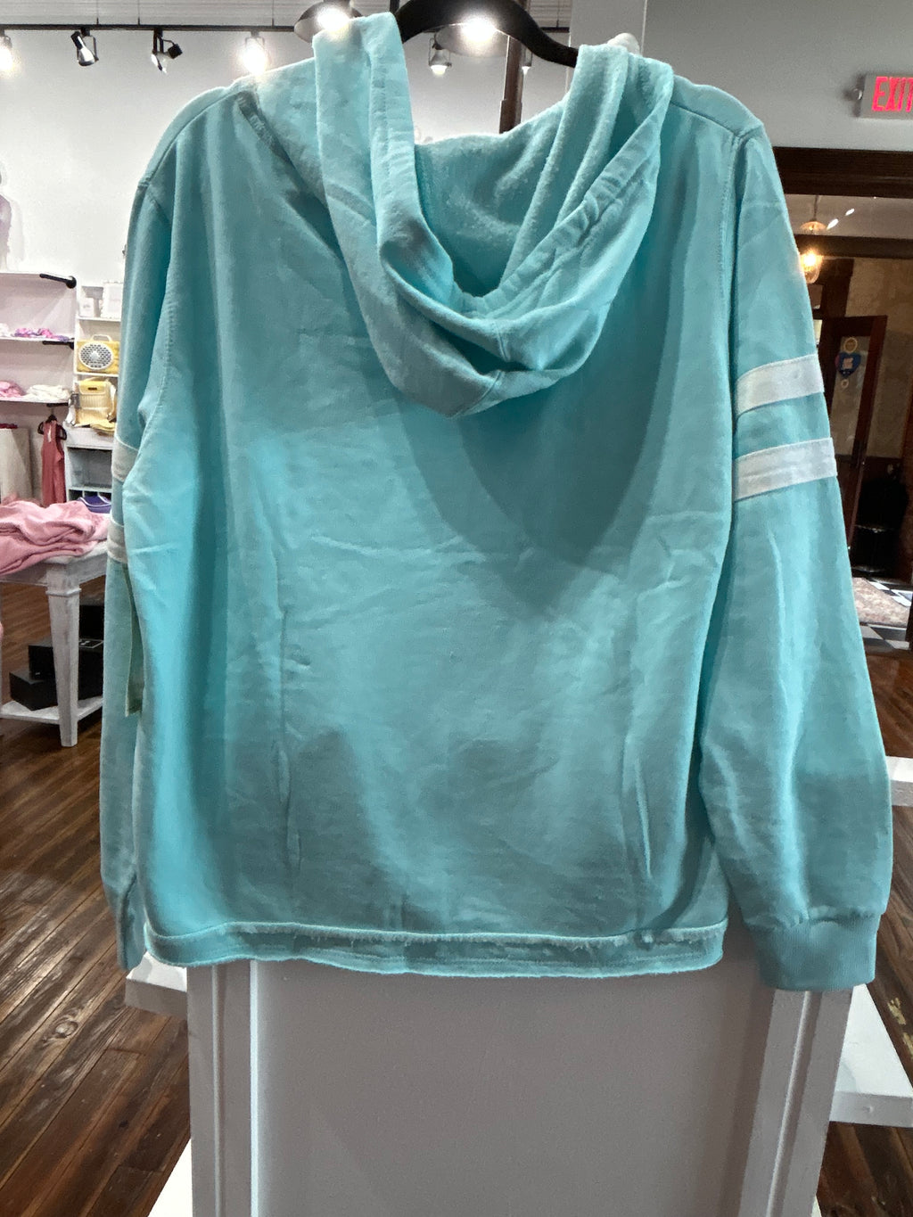 Sandersville Stripped Hoodie Burnout Top - IceBlue
