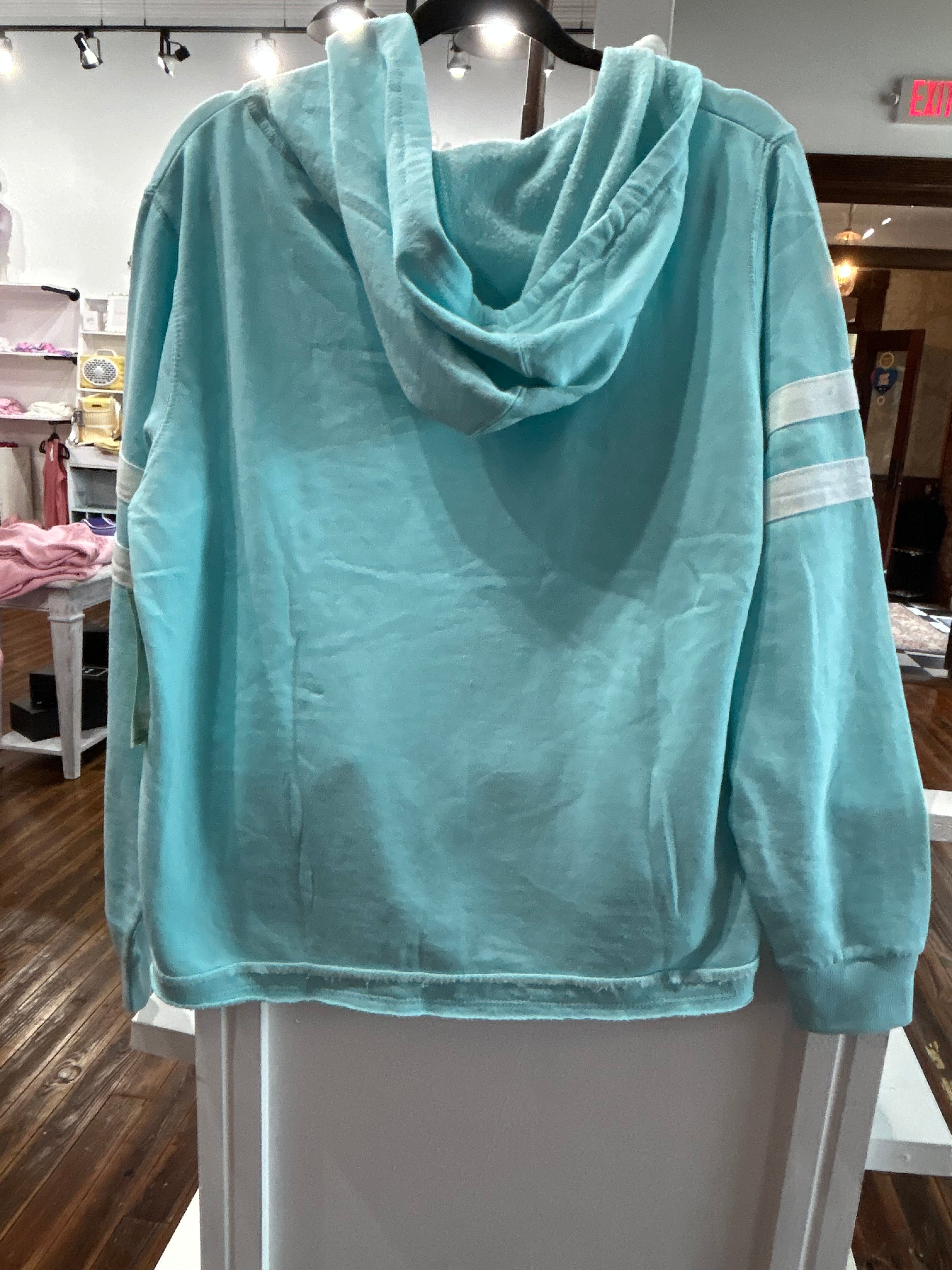 Sandersville Stripped Hoodie Burnout Top - IceBlue
