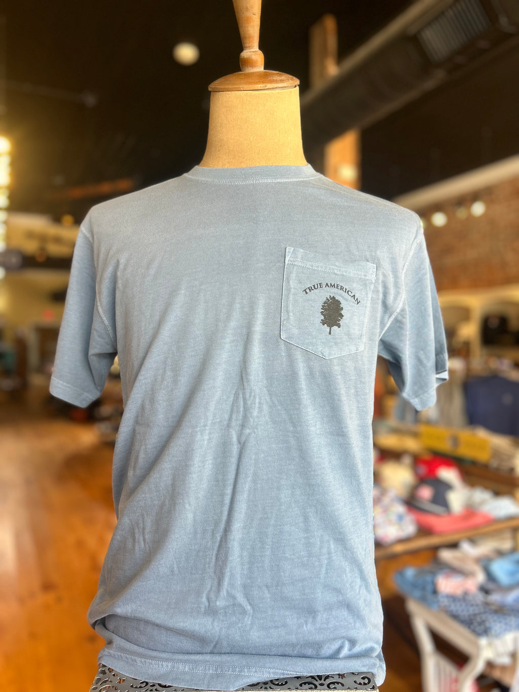 True American Til I Die Eagle SS Pocket Tee Denim