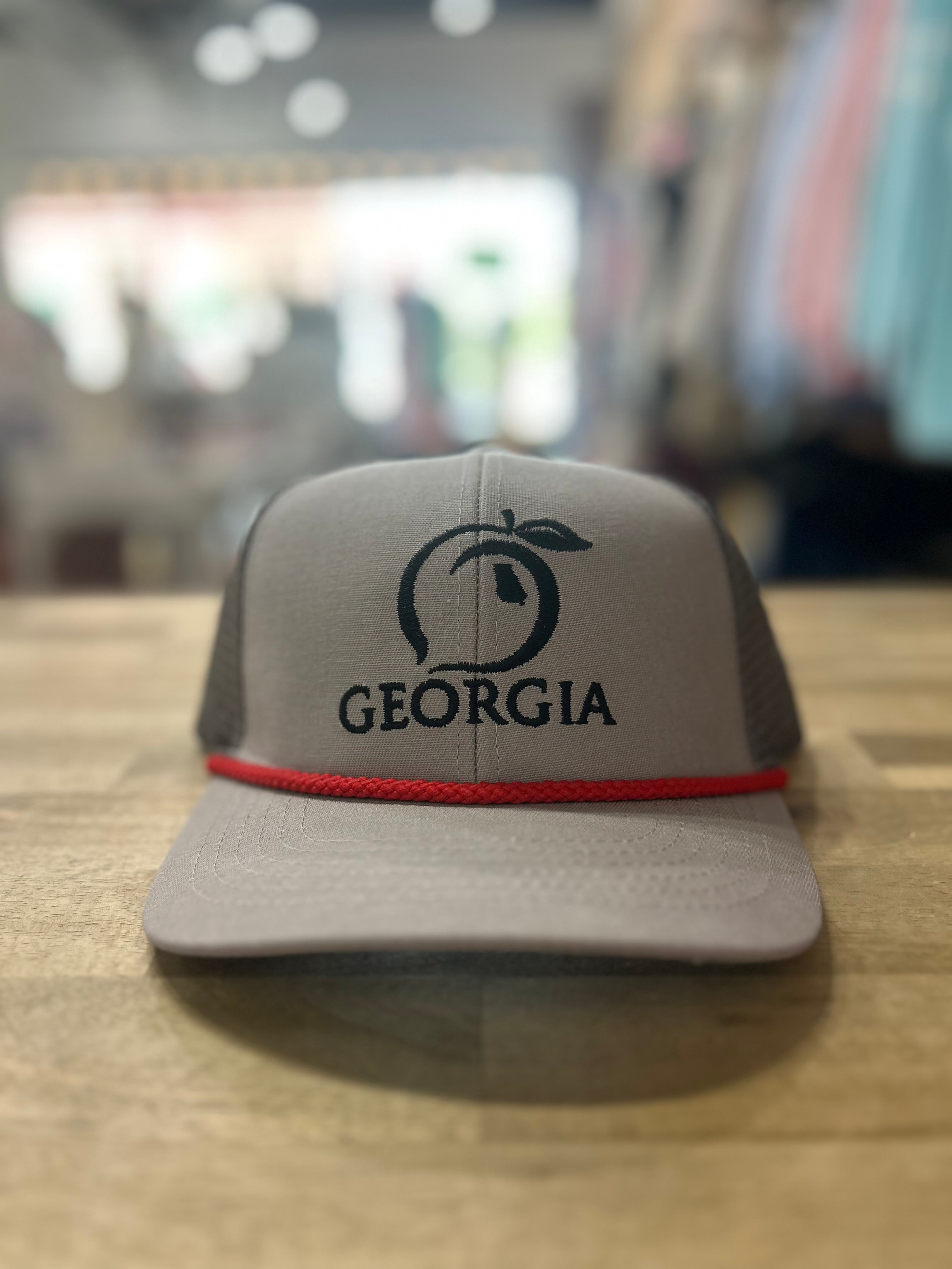 Original GA Peach Mesh Back Trucker w/ rope - ash gray & red