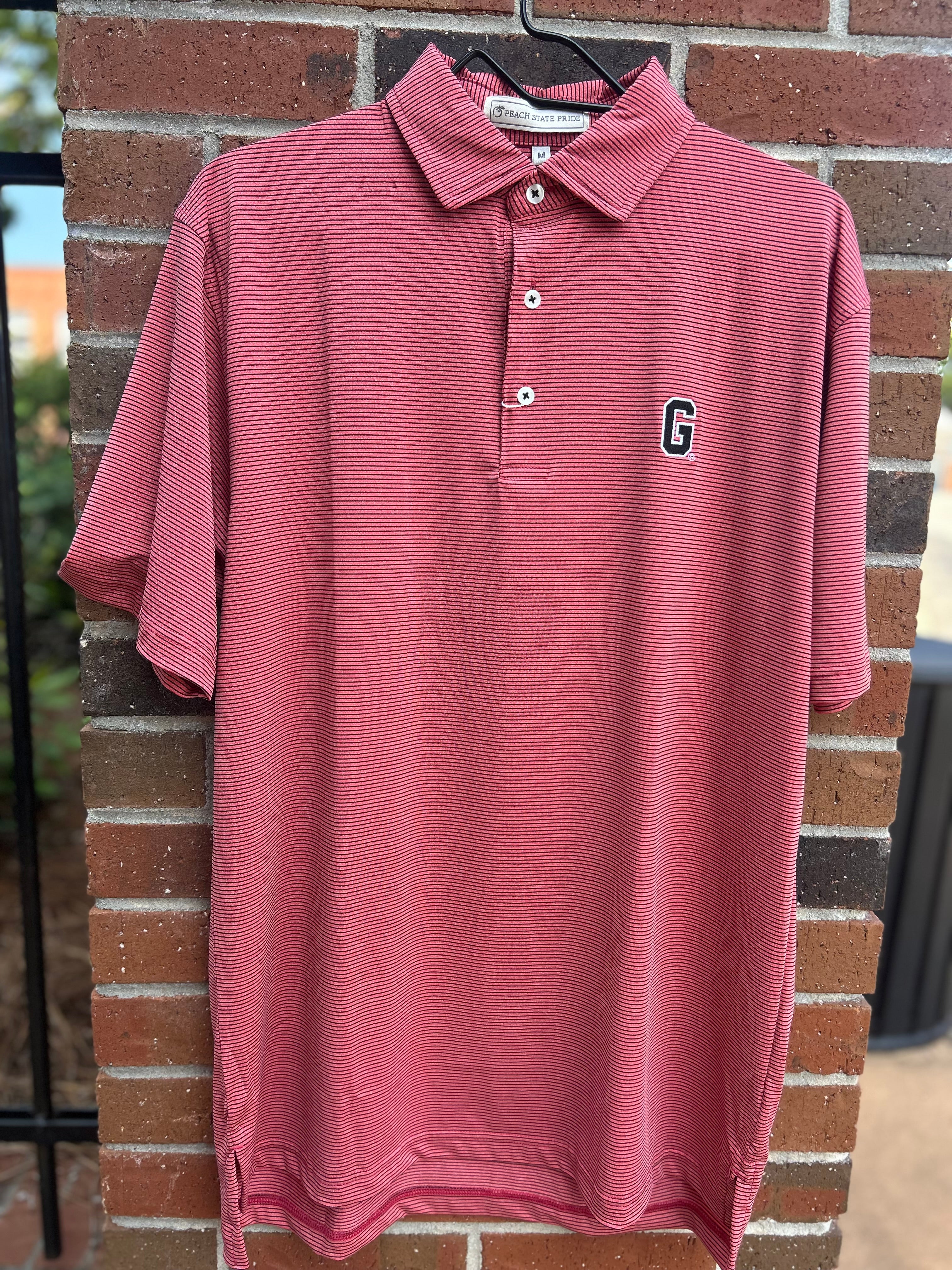 UGA Block G Heathered Knockout Perf Polo-Red & Black
