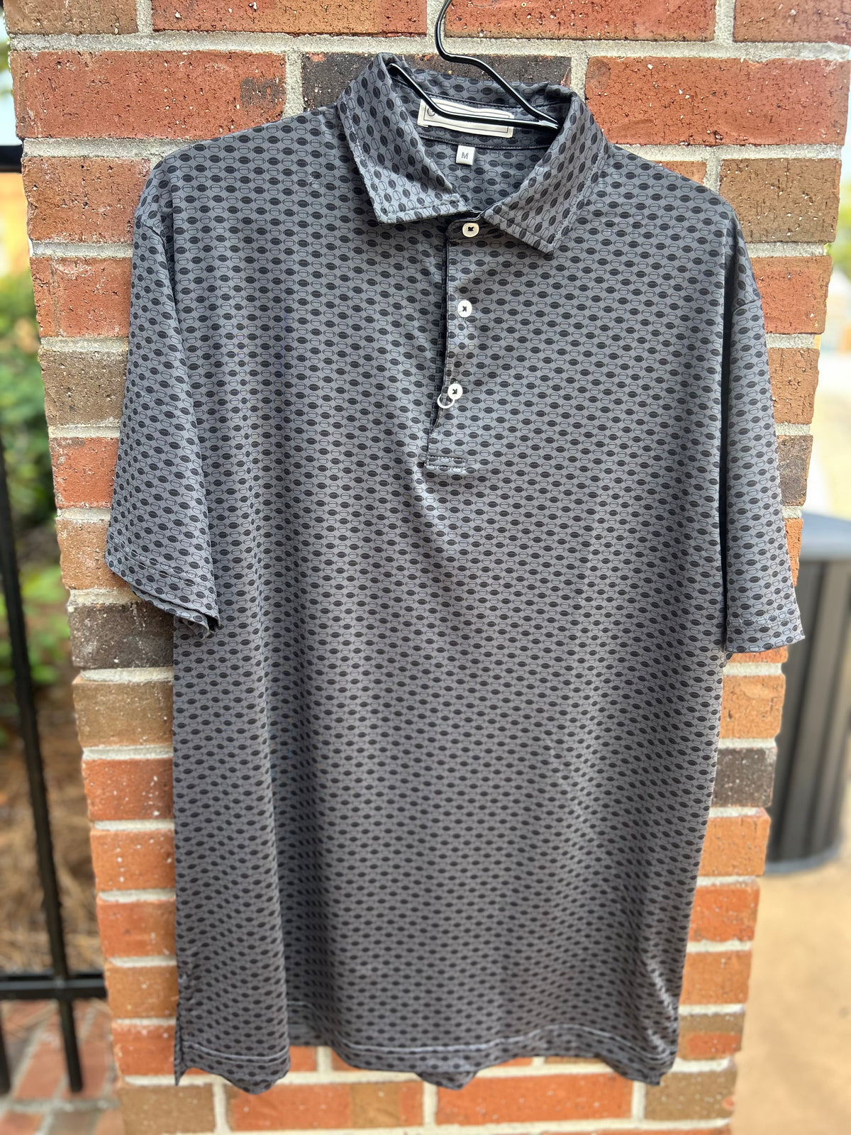 Gridiron Patterned Perf Polo Back Yoke-Gray & Black