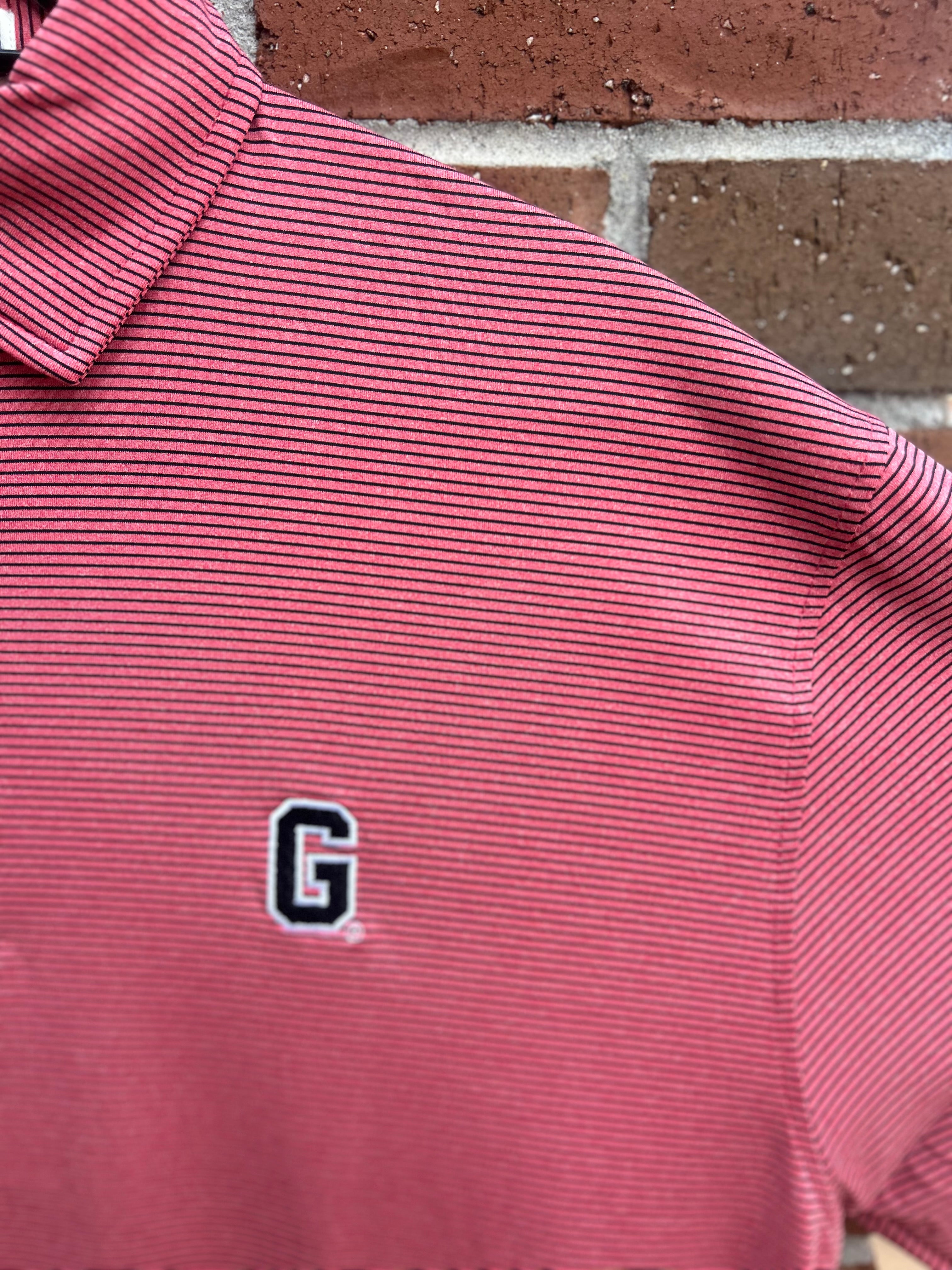 UGA Block G Heathered Knockout Perf Polo-Red & Black