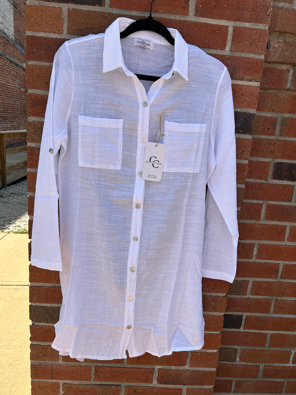 Cotton Button Down Shirt Dress White