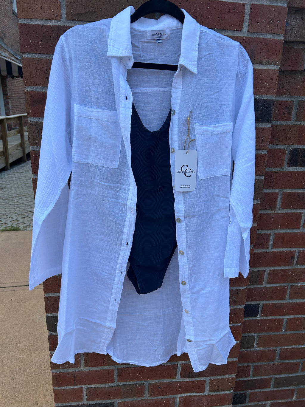 Cotton Button Down Shirt Dress White