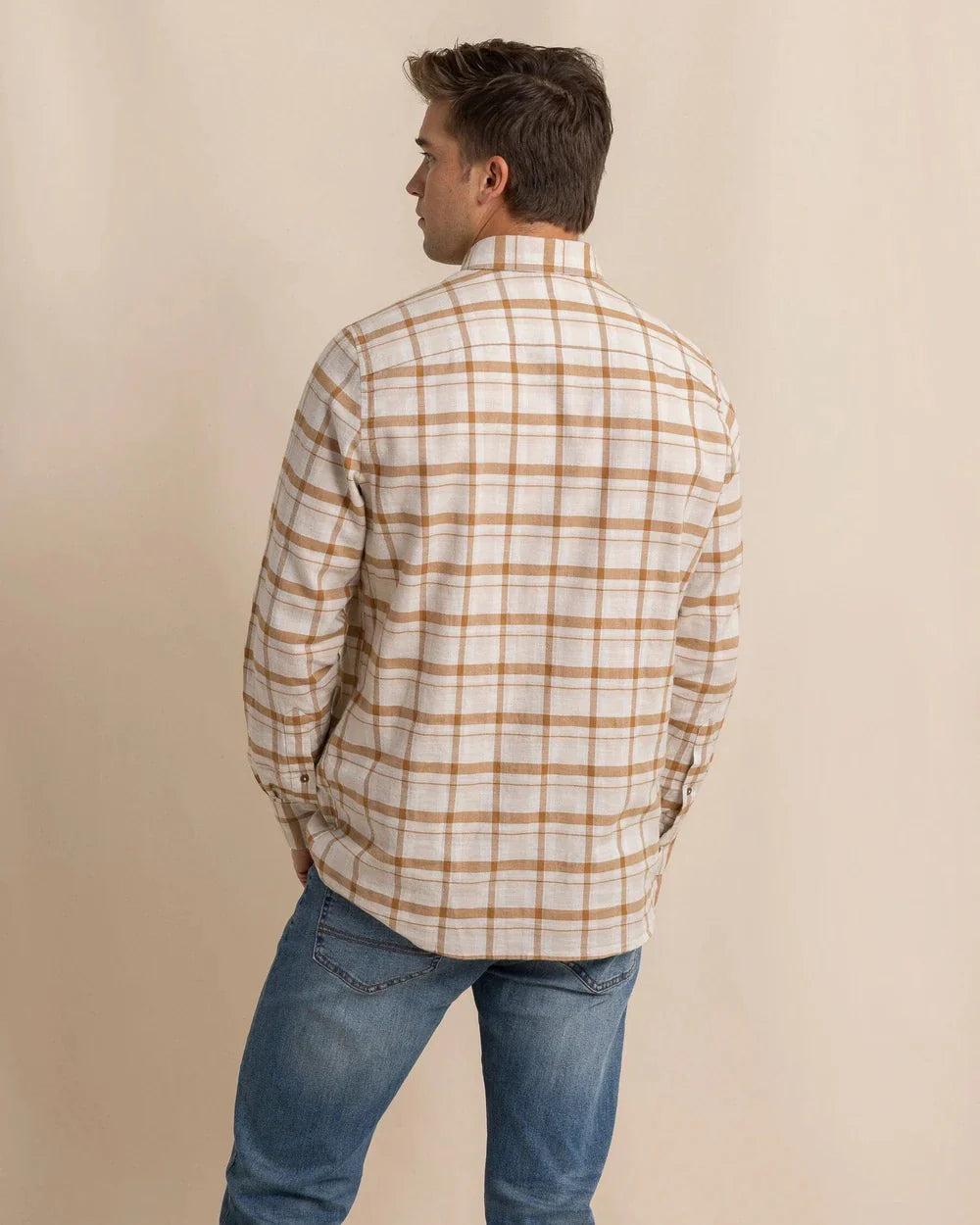 M LS Sand White Botnay Bay Plaid Sportshirt
