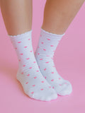 Weekend Scallop Heart Mini Crew White/Pink