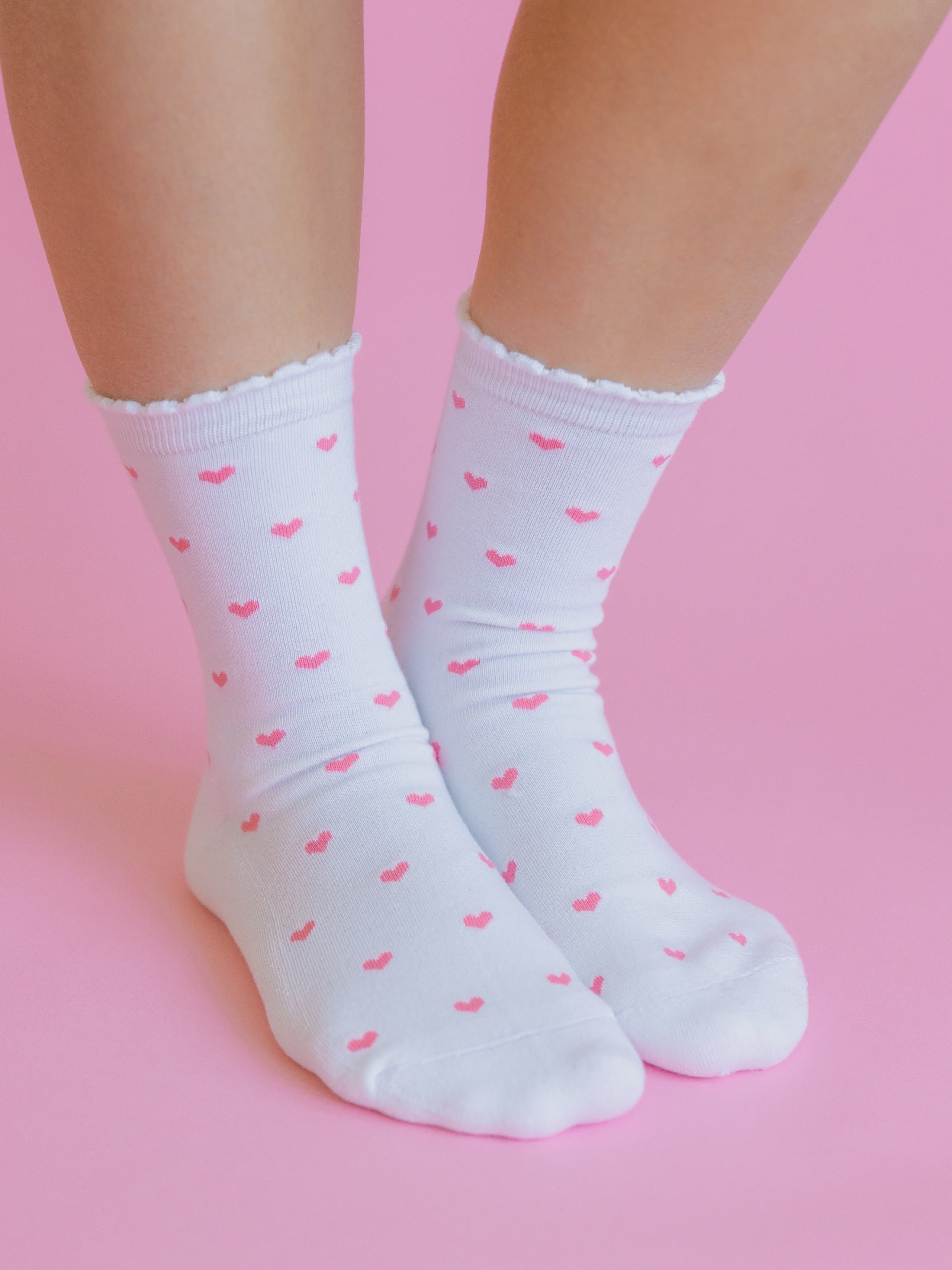 Weekend Scallop Heart Mini Crew White/Pink