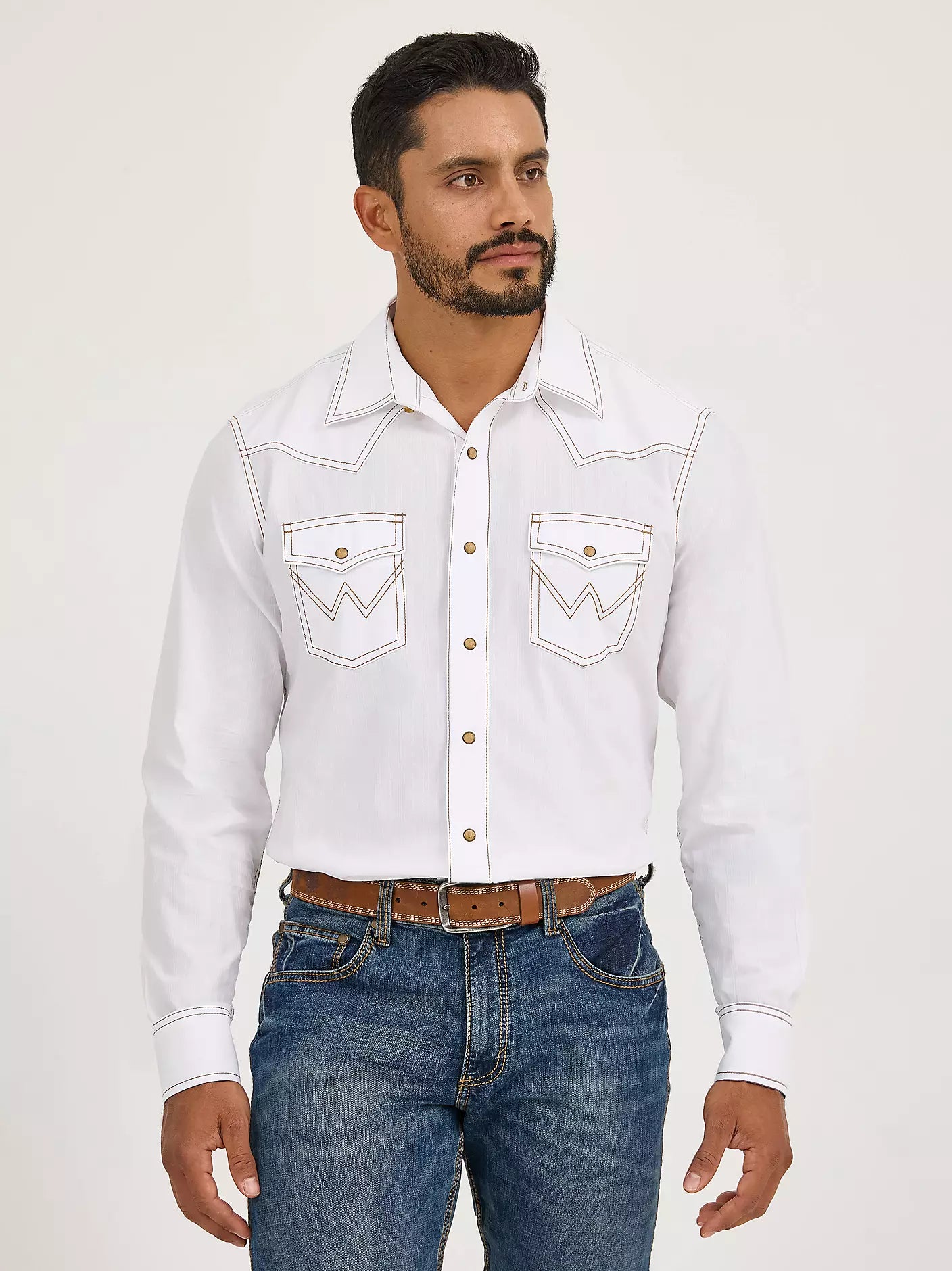 Wrangler Mens Retro LS Western Snap Solid Dobby Shirt