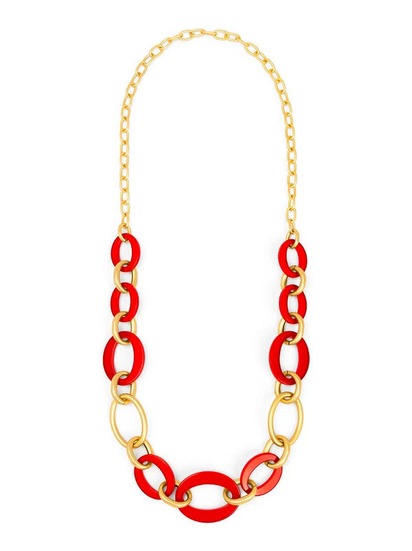 Resign Oval Link Matte Gold  Long Necklace-Della