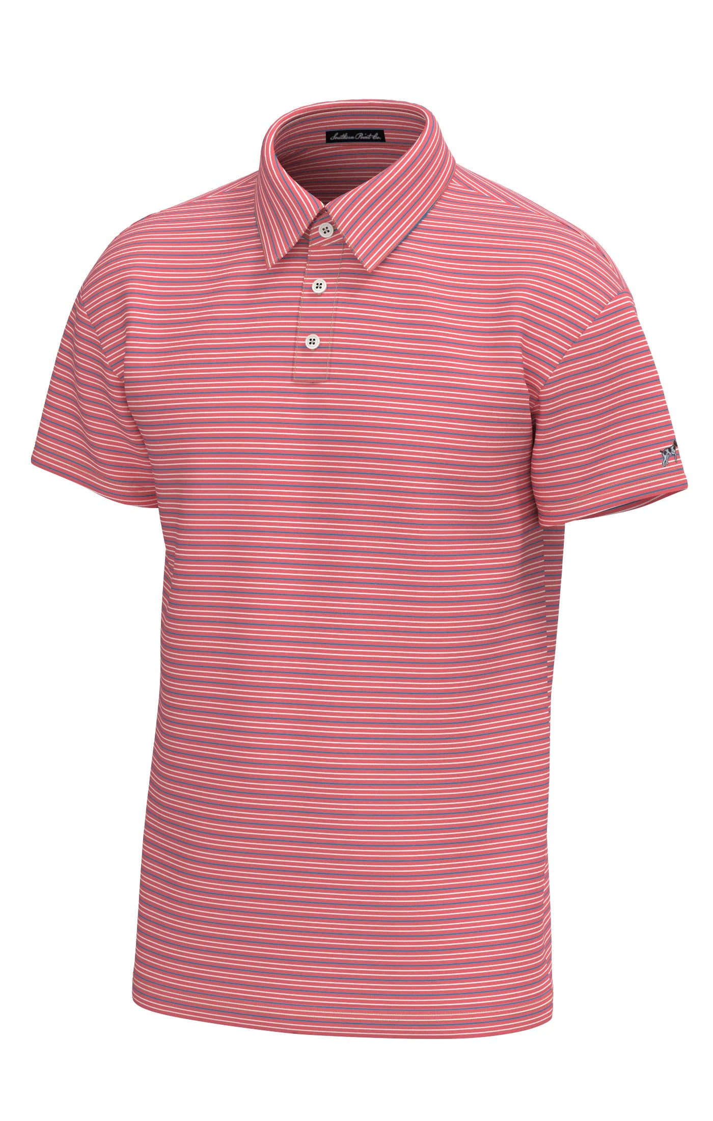 Bayside Stripe Performance Polo- coral/white