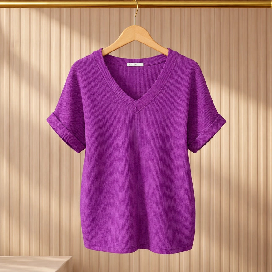 Basic Wave Rib V-neck SS Tunic Top